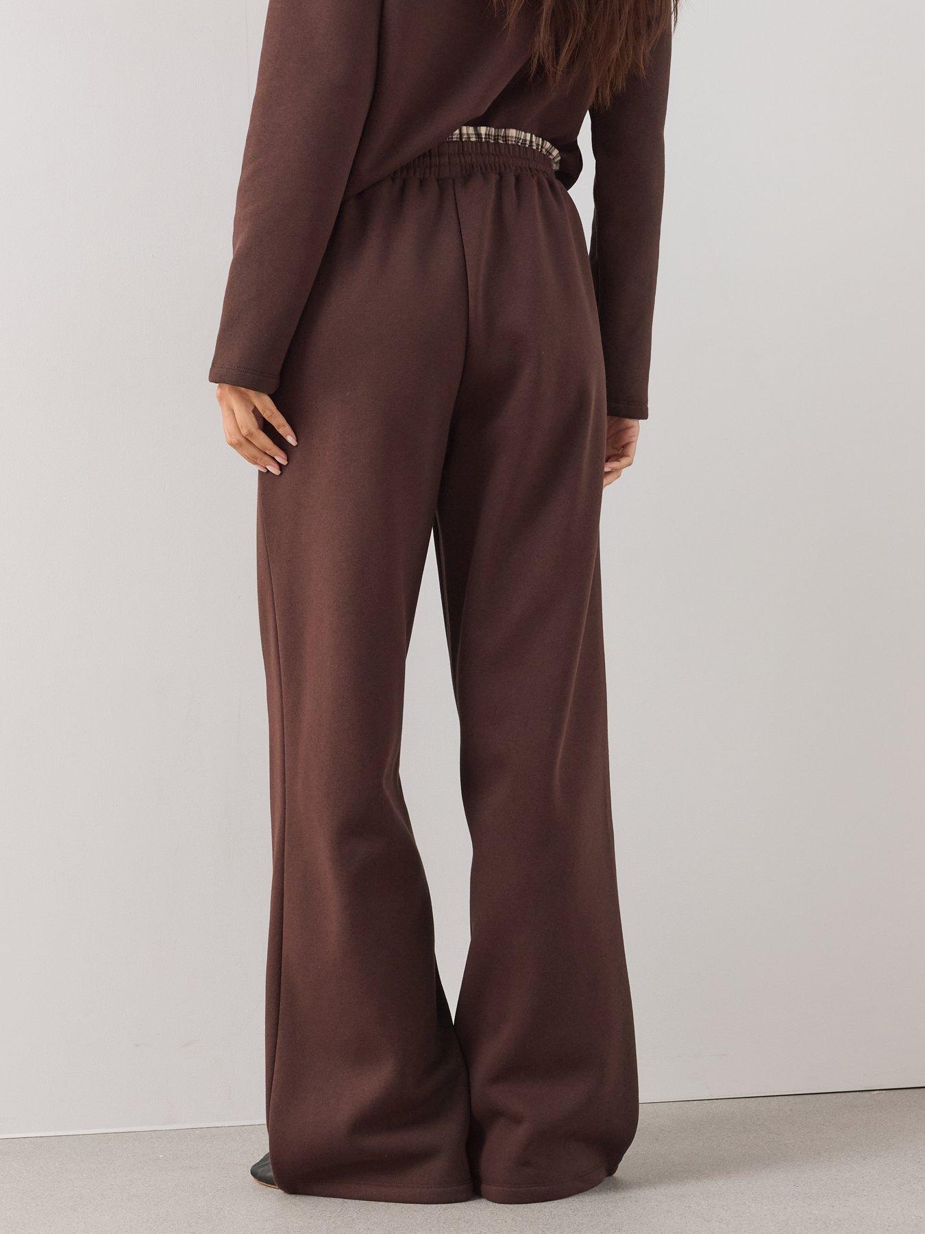 Image 2 of 7 of The Very Collection Check Waist Wide Leg Co-Ord Trousers - Brown