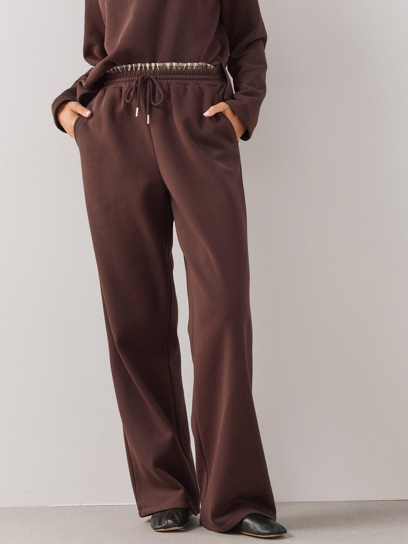 Image 3 of 7 of The Very Collection Check Waist Wide Leg Co-Ord Trousers - Brown