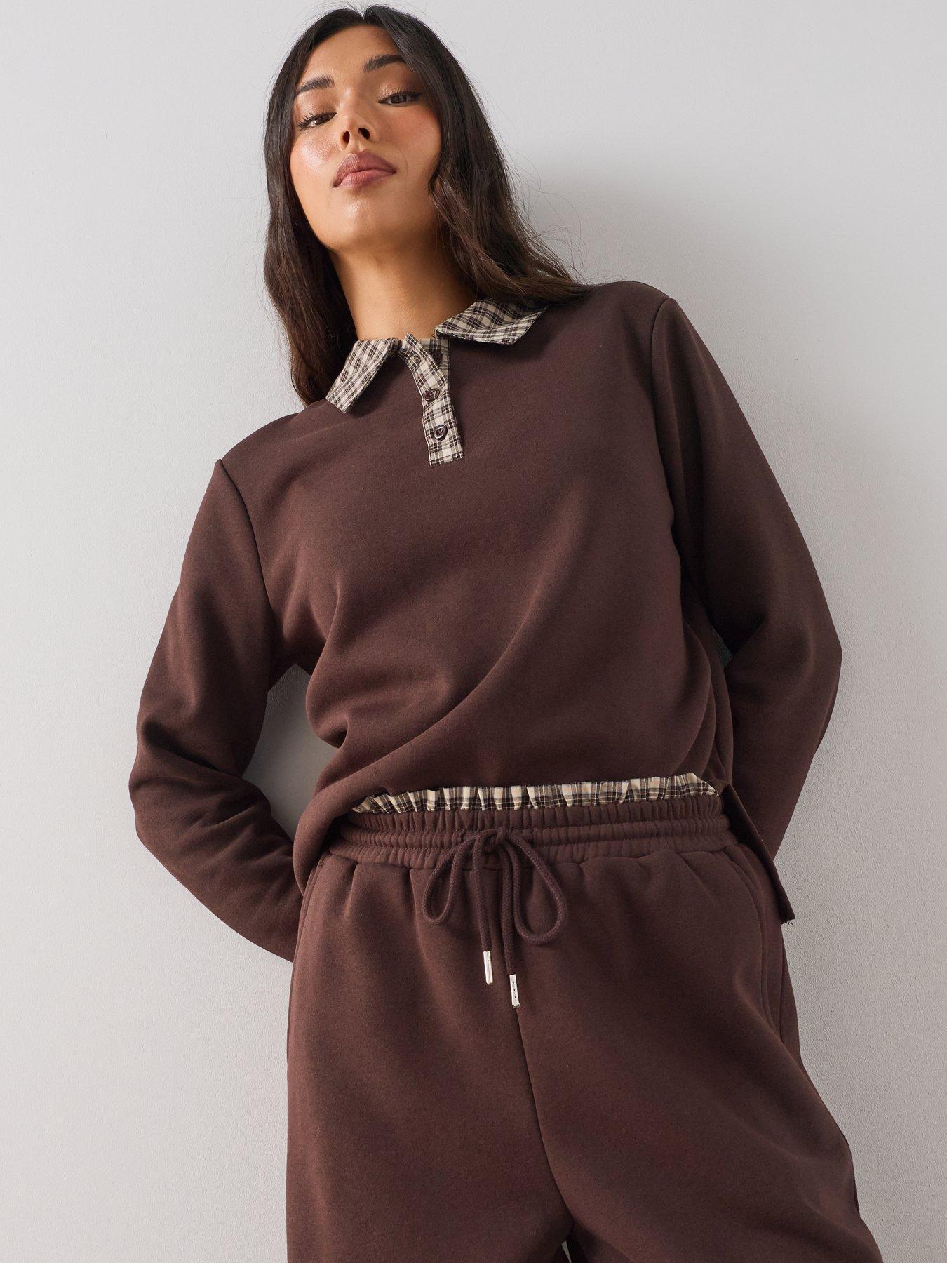 Image 4 of 7 of The Very Collection Check Waist Wide Leg Co-Ord Trousers - Brown