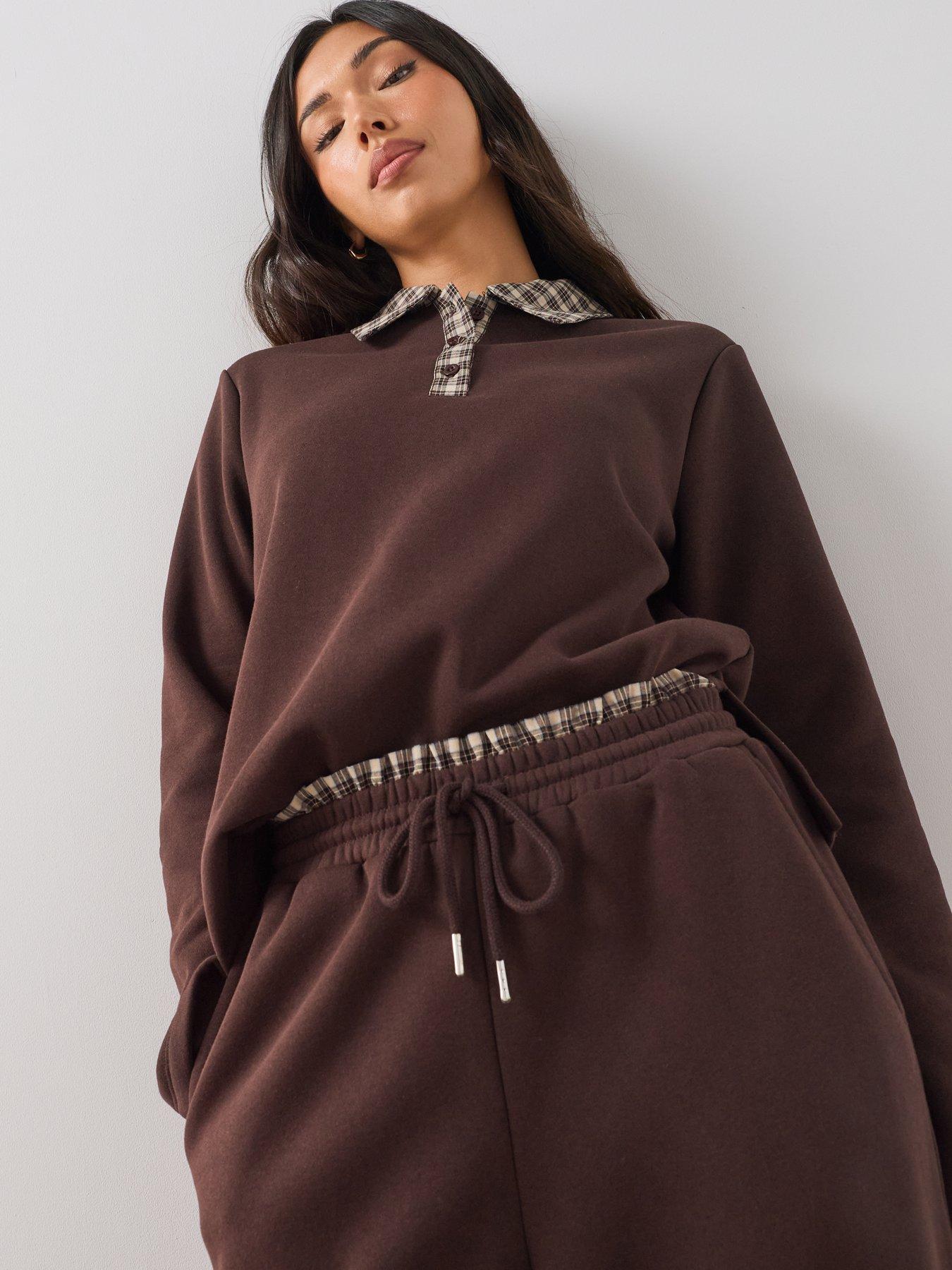 Image 6 of 7 of The Very Collection Check Waist Wide Leg Co-Ord Trousers - Brown