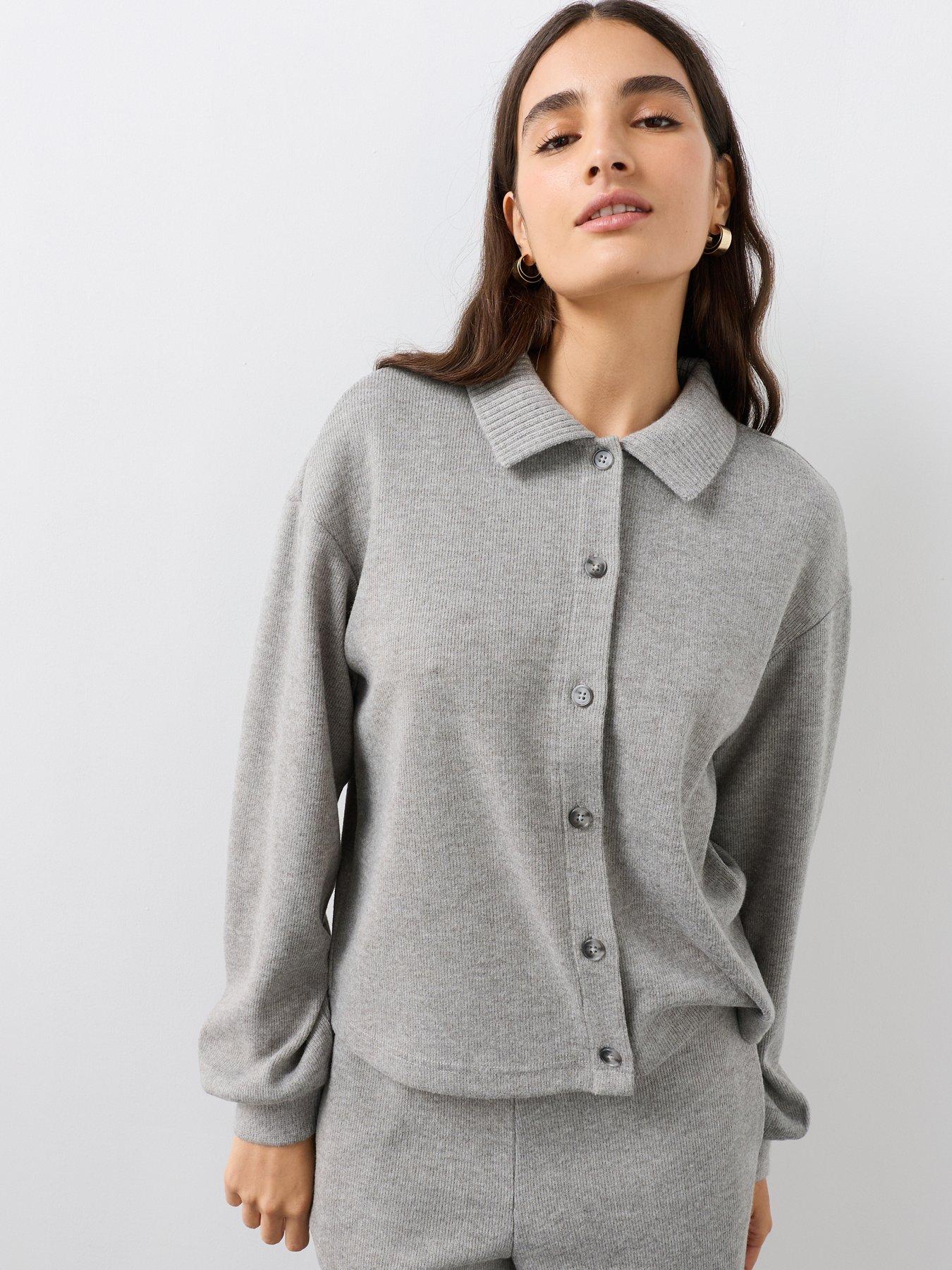 Image 5 of 7 of The Very Collection Soft Touch Polo Collar Button Front Co-ord Top - Grey