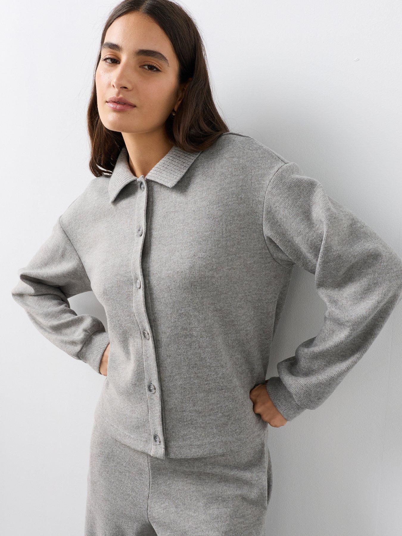 Image 6 of 7 of The Very Collection Soft Touch Polo Collar Button Front Co-ord Top - Grey