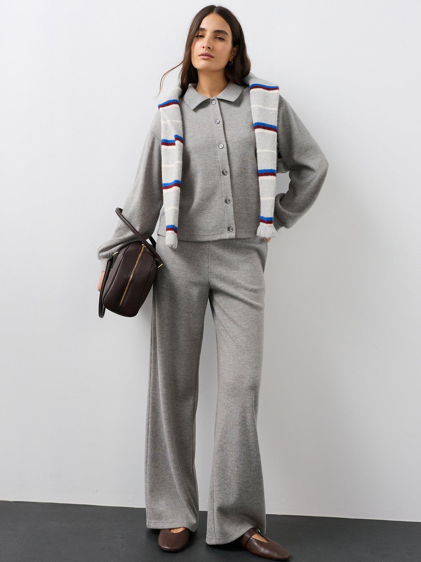 Image 4 of 7 of The Very Collection Soft Touch Wide Leg Co-ord Trousers - Grey