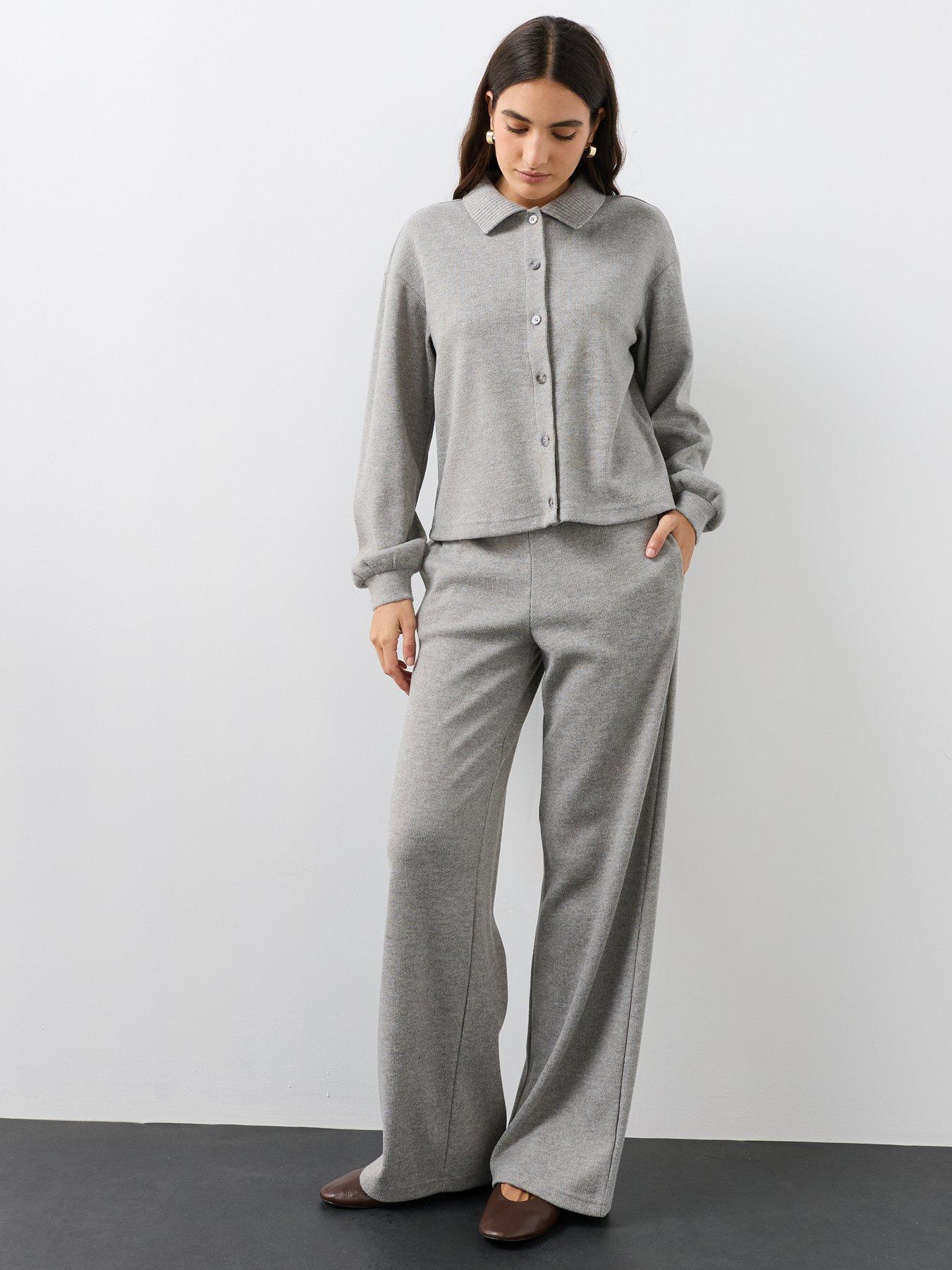 Image 5 of 7 of The Very Collection Soft Touch Wide Leg Co-ord Trousers - Grey