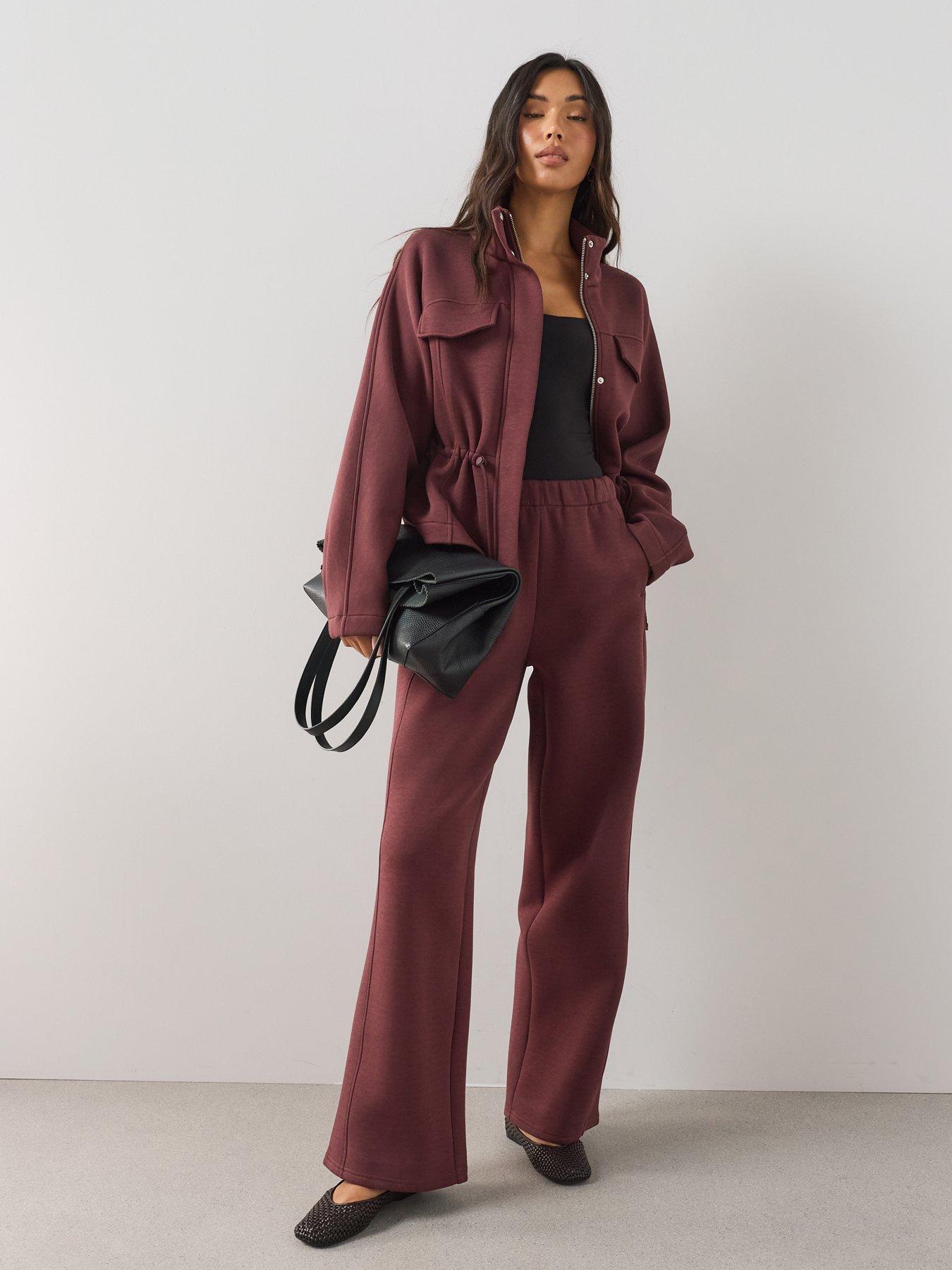 The Very Collection Premium Stretch Wide Leg Trouser Co-Ord - Burgundy