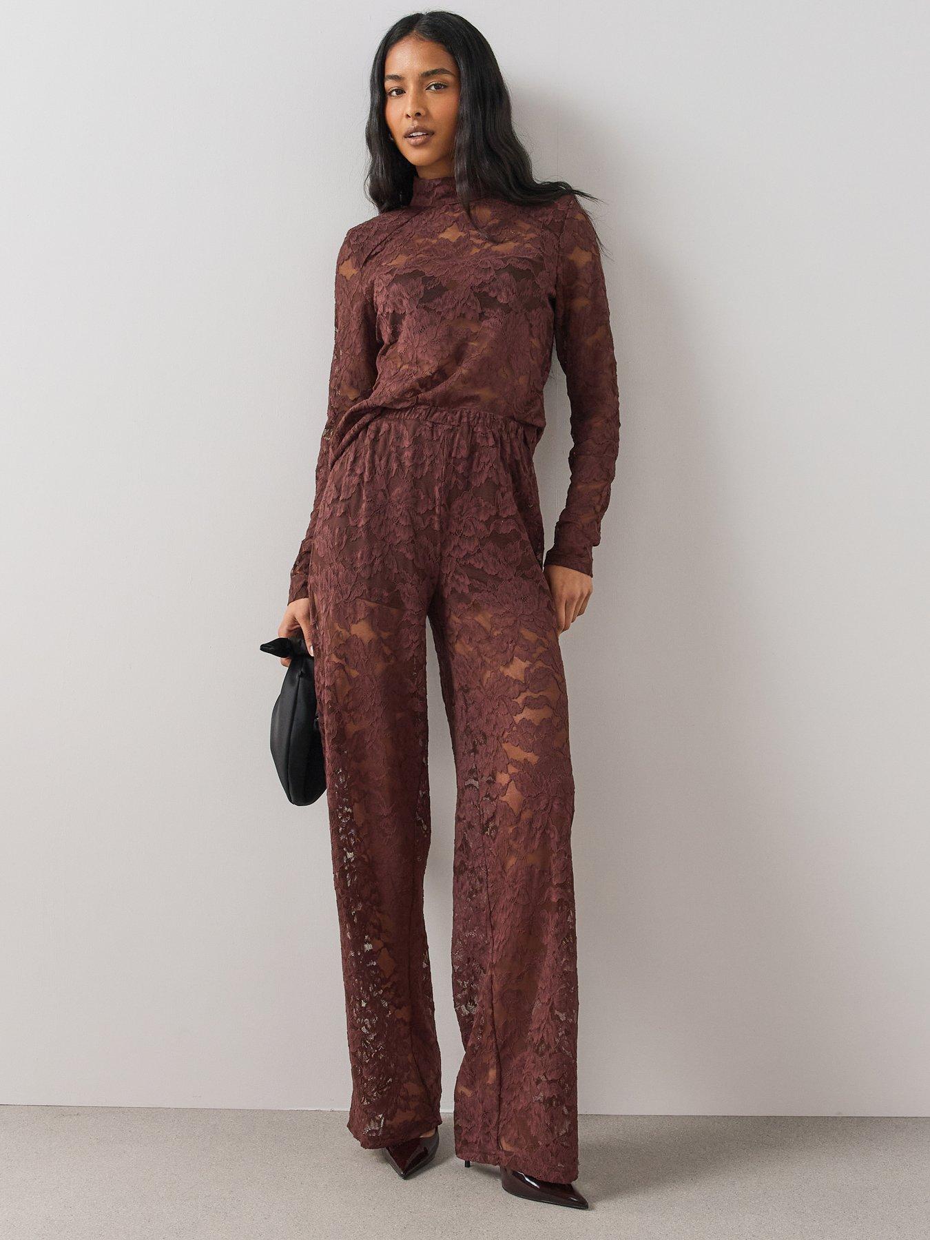 Image 1 of 7 of The Very Collection Womens Lace Wide Leg Trousers - Brown
