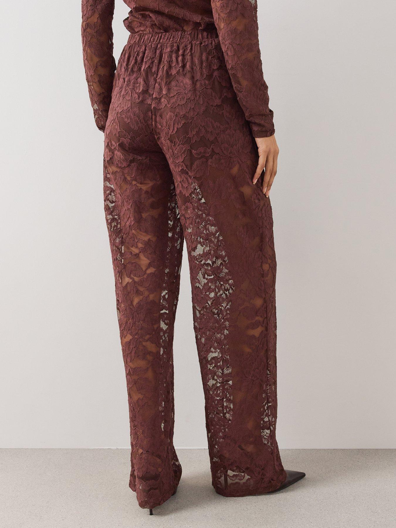 Image 2 of 7 of The Very Collection Womens Lace Wide Leg Trousers - Brown