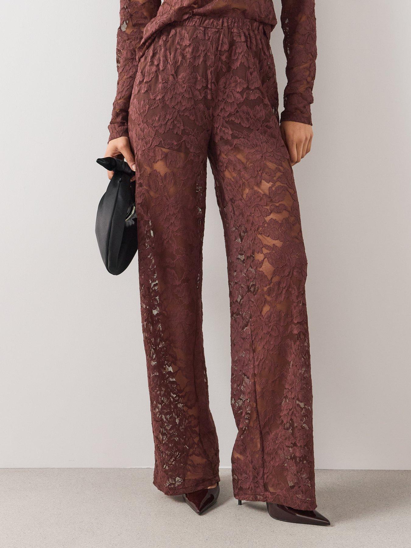Image 4 of 7 of The Very Collection Womens Lace Wide Leg Trousers - Brown