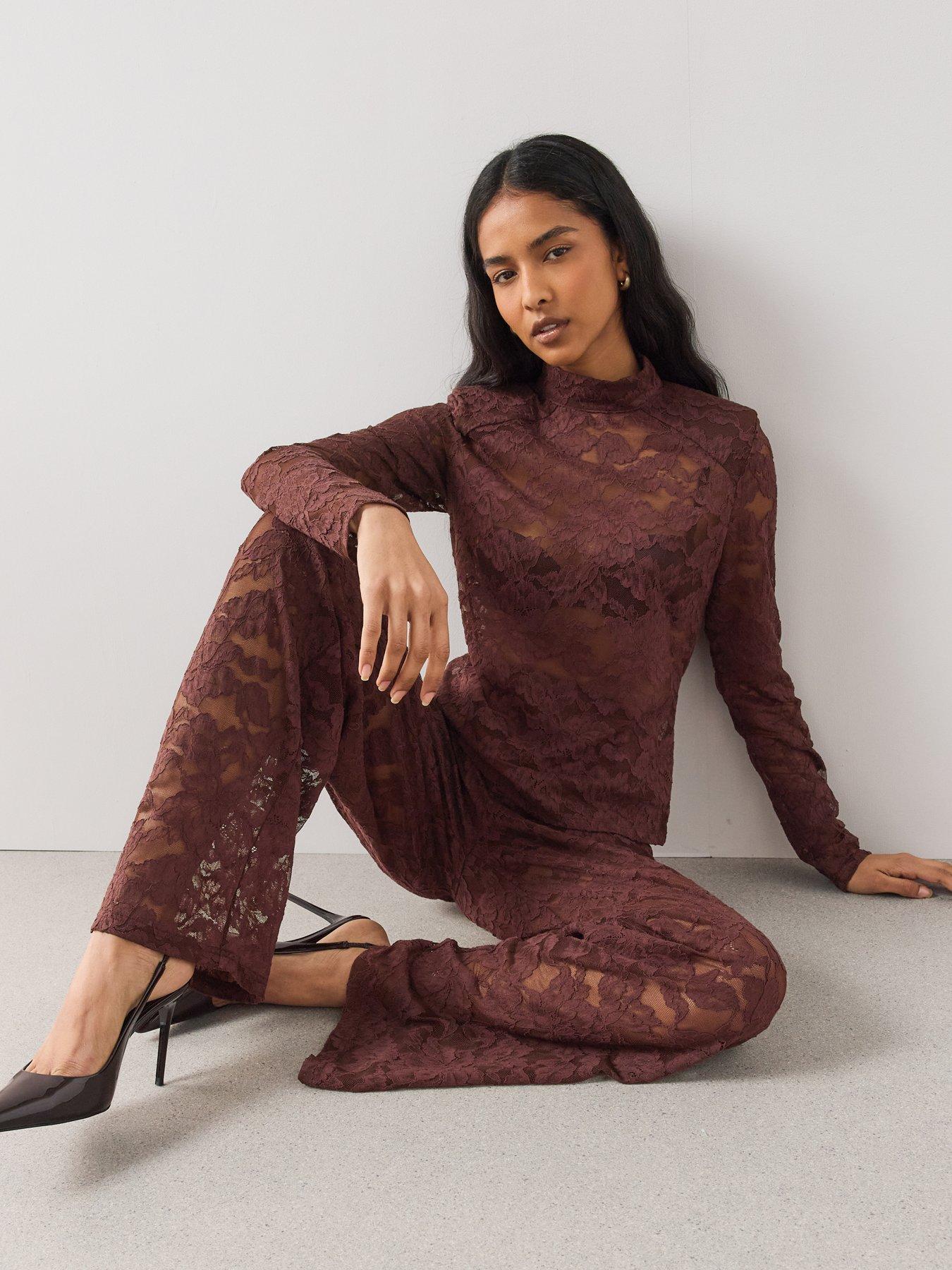 Image 5 of 7 of The Very Collection Womens Lace Wide Leg Trousers - Brown