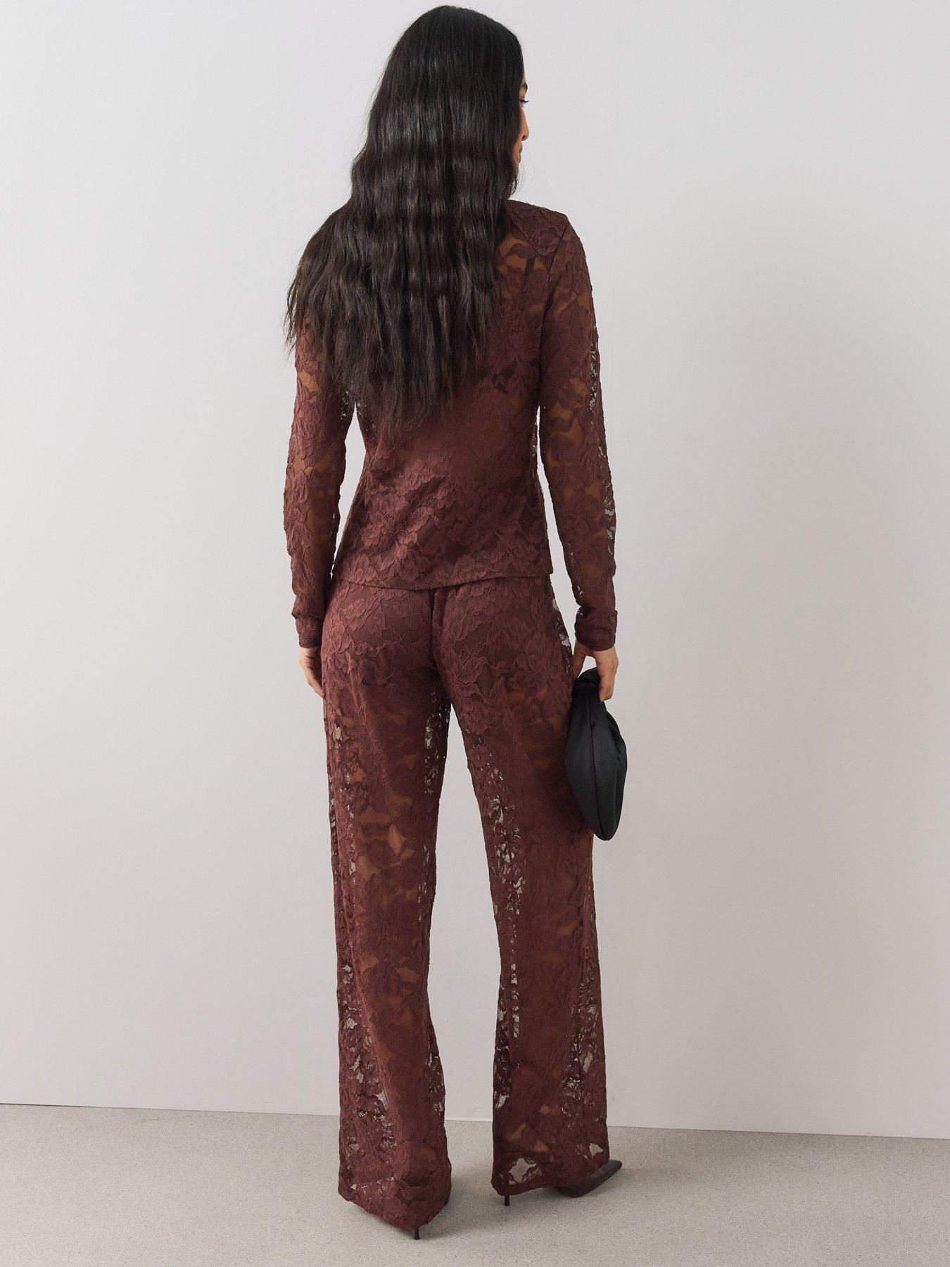 Image 6 of 7 of The Very Collection Womens Lace Wide Leg Trousers - Brown