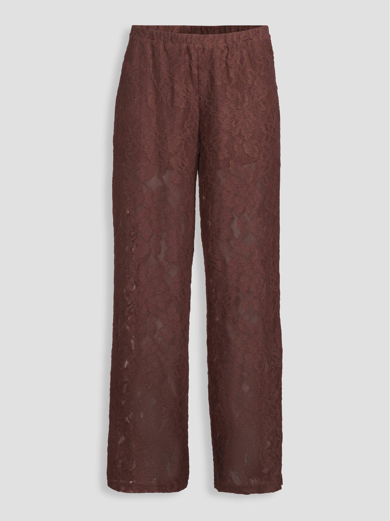 Image 7 of 7 of The Very Collection Womens Lace Wide Leg Trousers - Brown