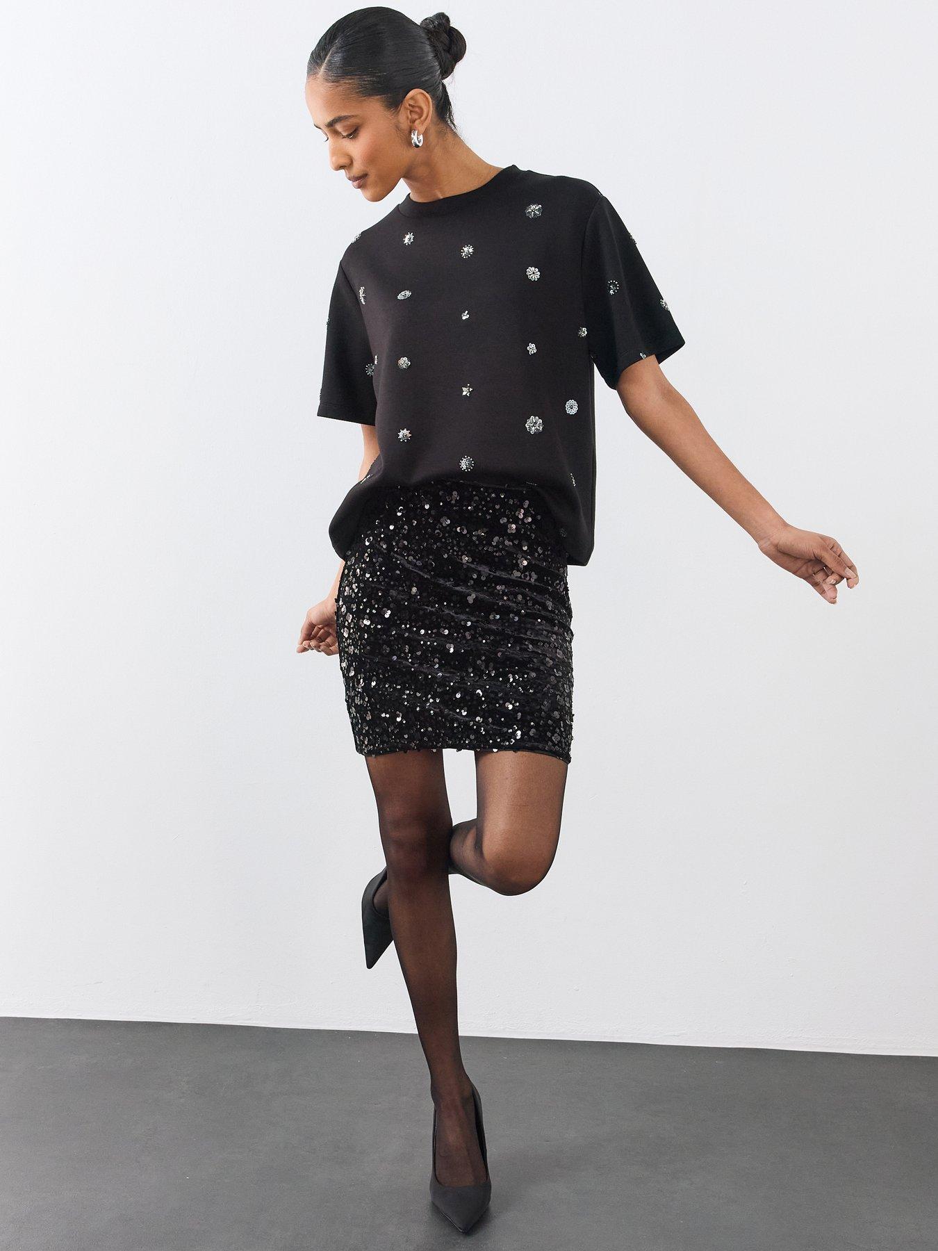Image 1 of 6 of The Very Collection Sequin Mini Skirt Co-ord
