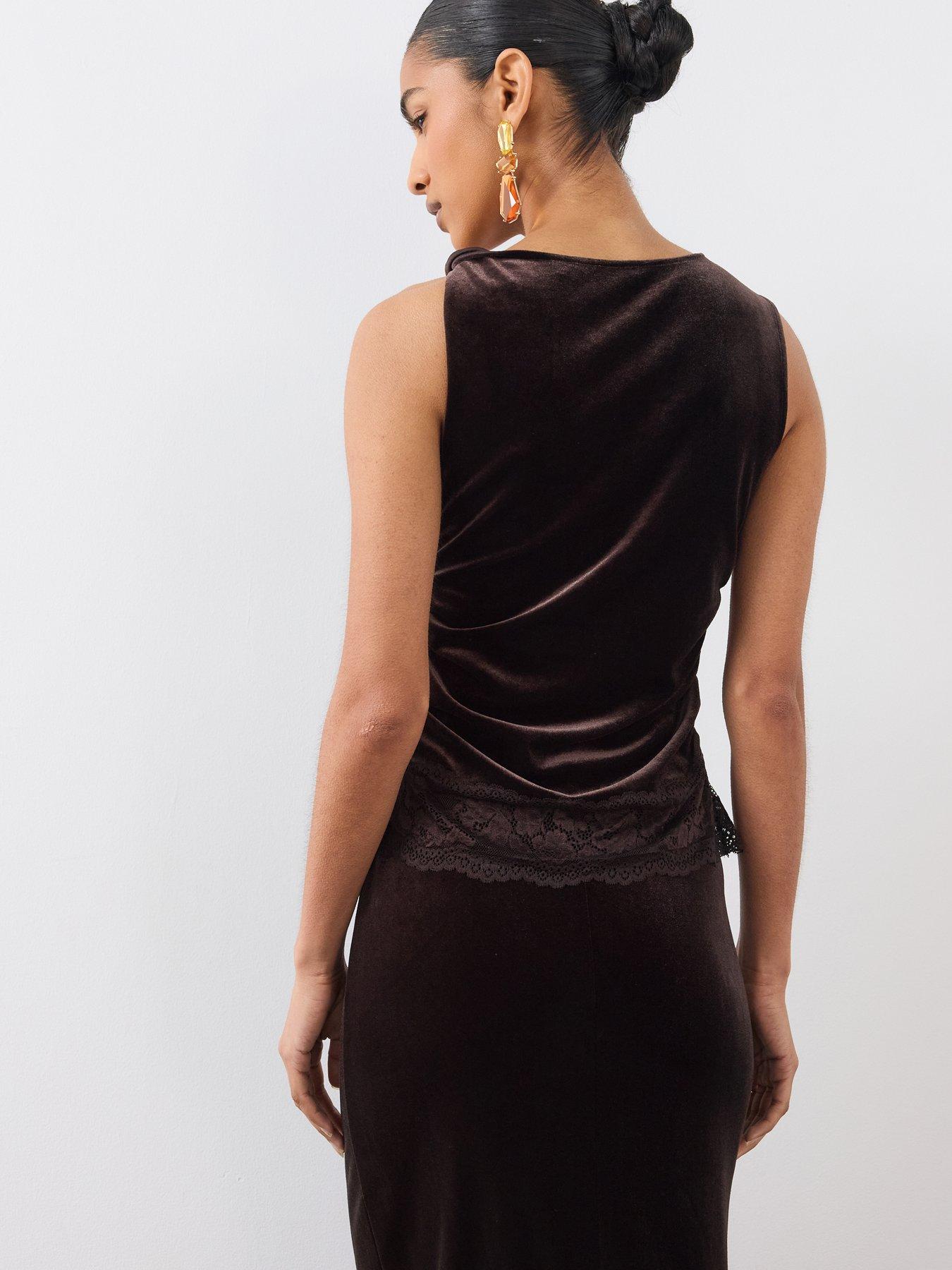 Image 2 of 6 of The Very Collection Womens Lace Hem Ruched Sleeveless Top - Brown