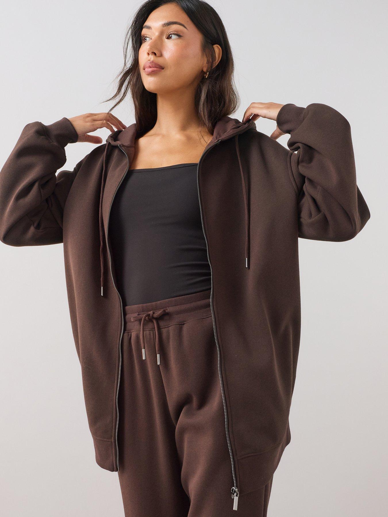 The Very Collection Longline Zip Hoodie - Brown