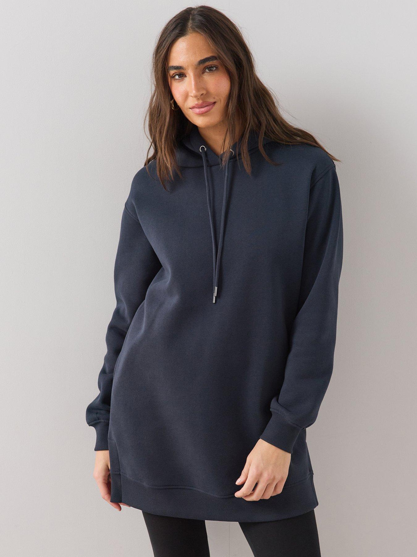 Image 1 of 6 of The Very Collection Womens Longline Relaxed Cotton-Blend Hoodie - Navy