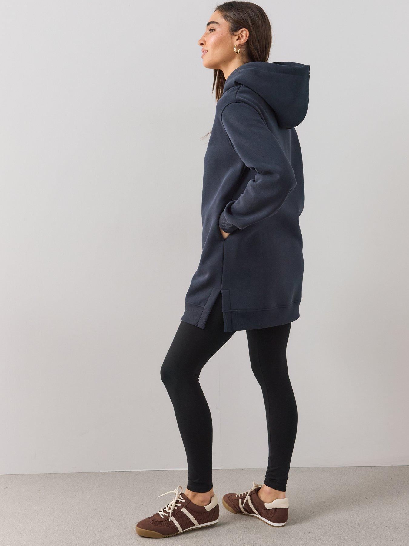 Image 5 of 6 of The Very Collection Womens Longline Relaxed Cotton-Blend Hoodie - Navy