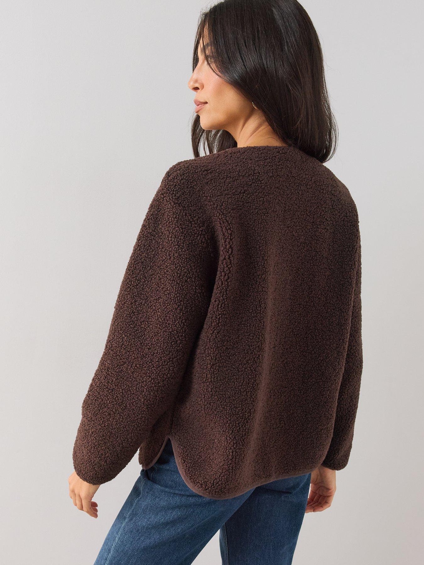 Image 2 of 6 of The Very Collection Button Through Borg Jacket - Brown