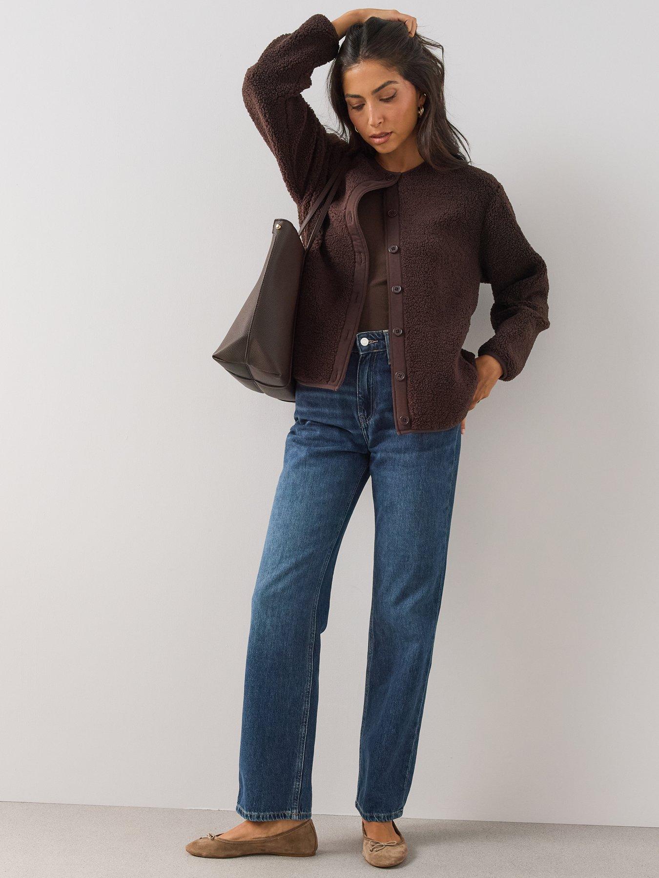 Image 3 of 6 of The Very Collection Button Through Borg Jacket - Brown
