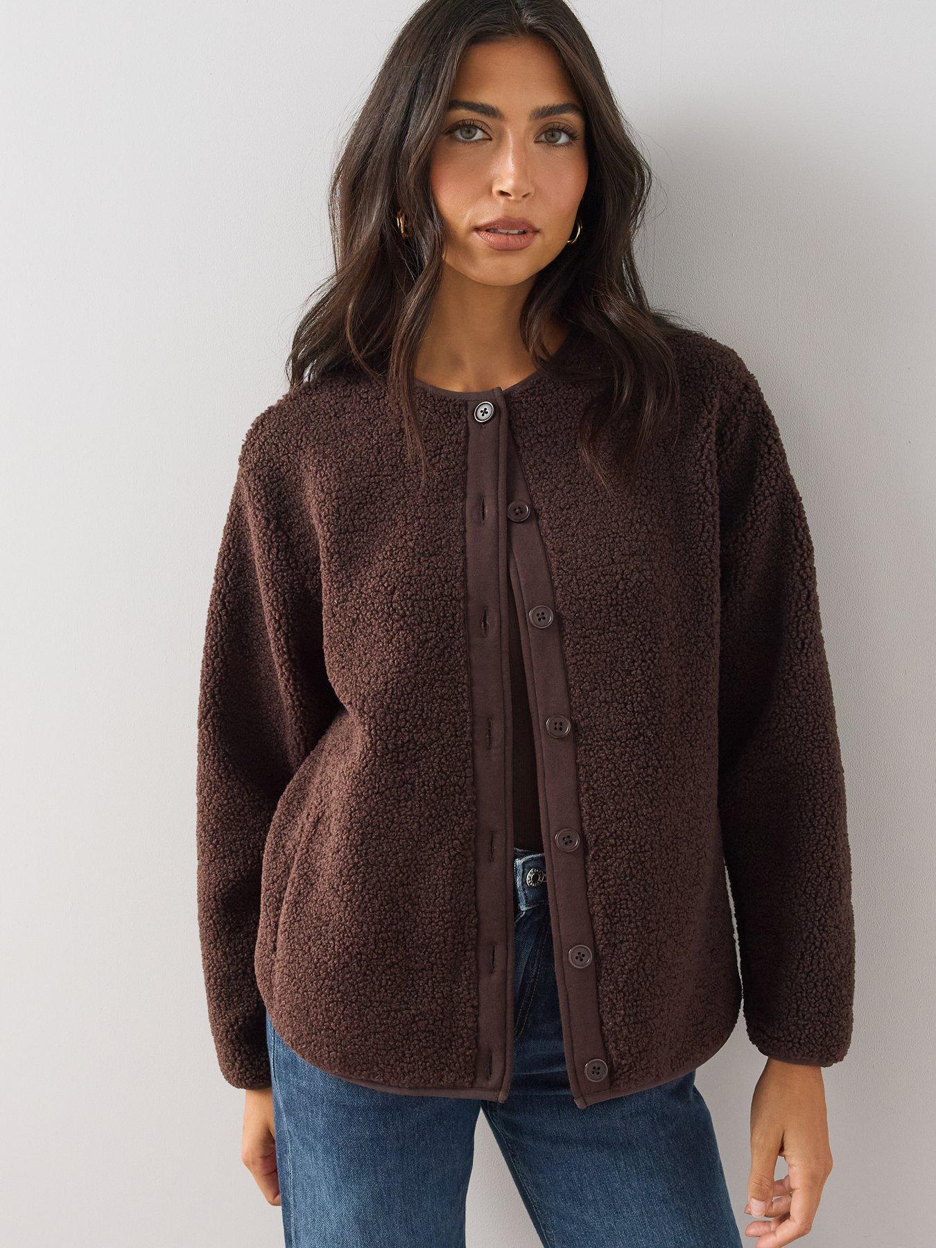 Image 6 of 6 of The Very Collection Button Through Borg Jacket - Brown