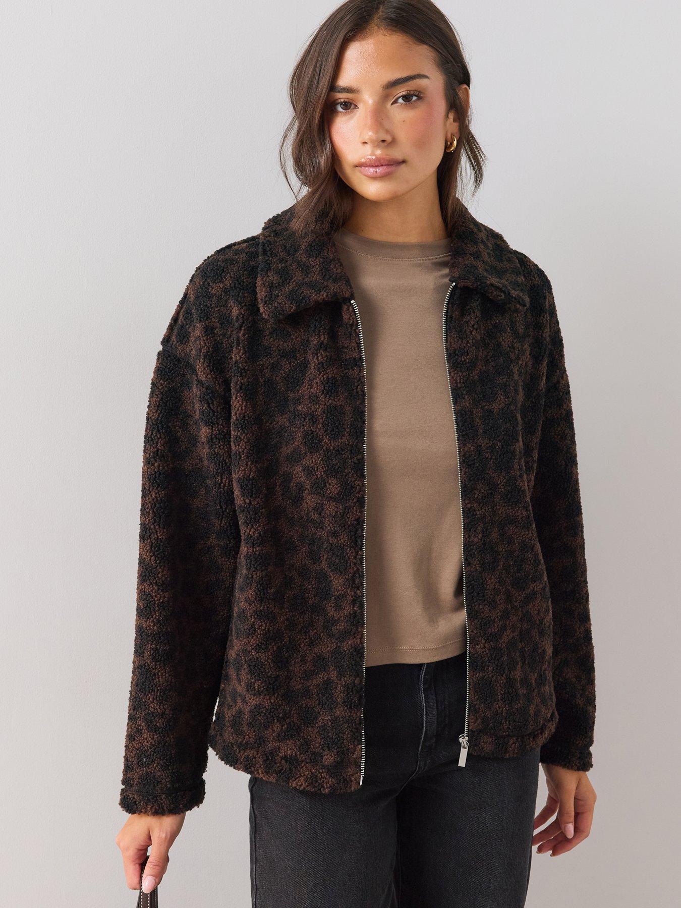 Image 1 of 6 of The Very Collection Leopard Print Borg Jacket