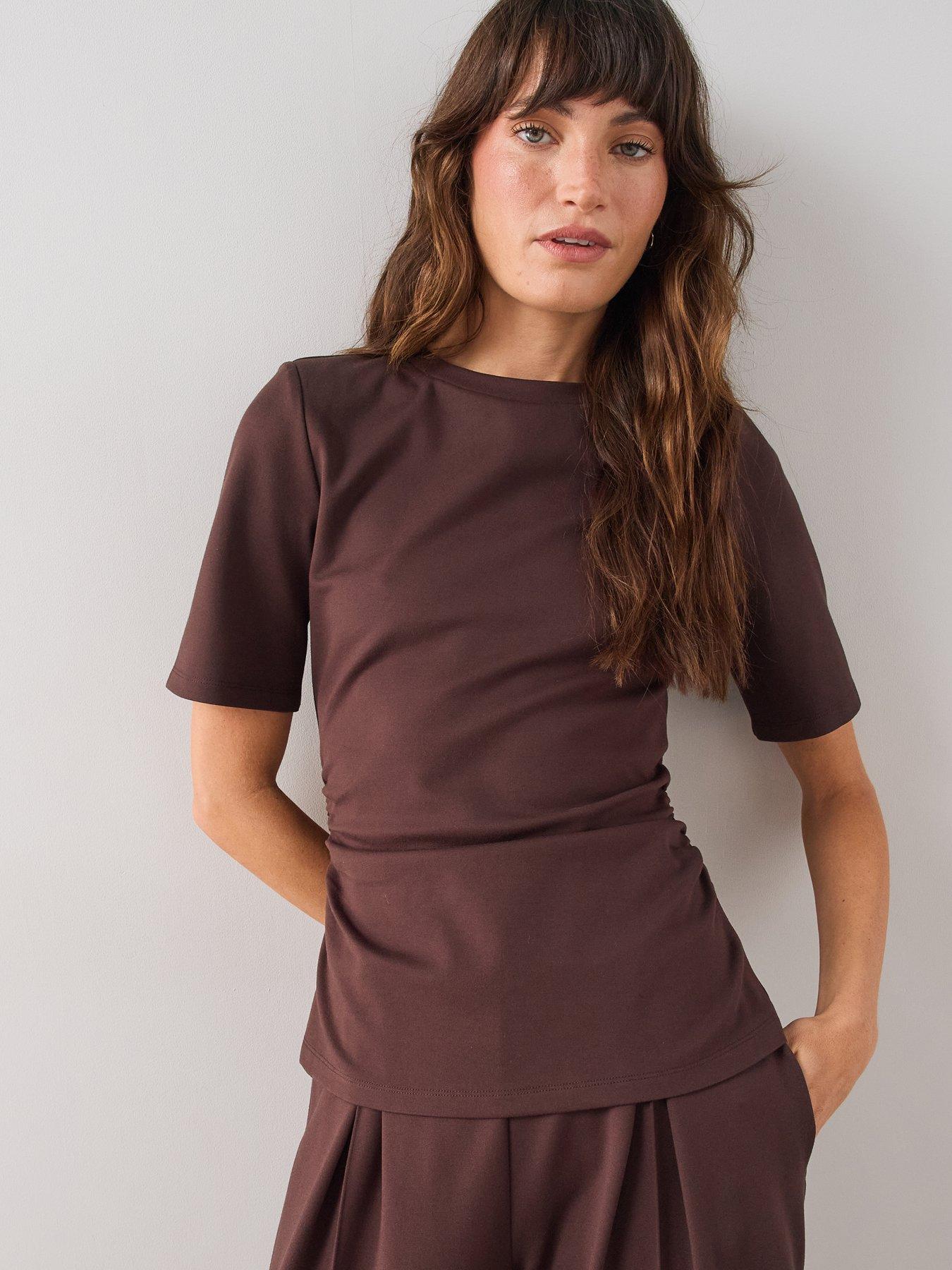 The Very Collection Shoulder Pad Short Sleeve Top - Brown