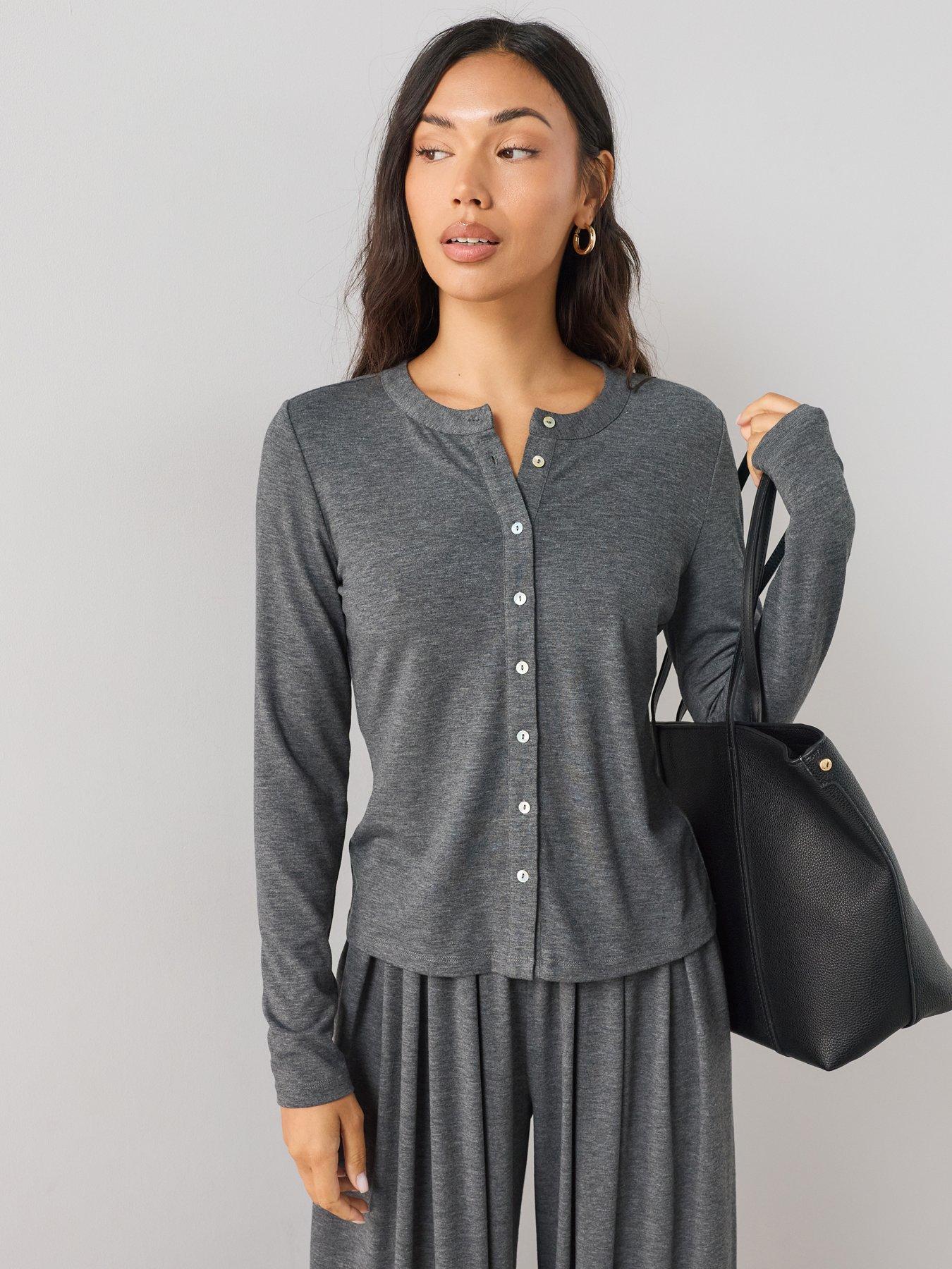 Image 1 of 7 of The Very Collection Soft Touch Long Sleeve Top Co-Ord - Grey