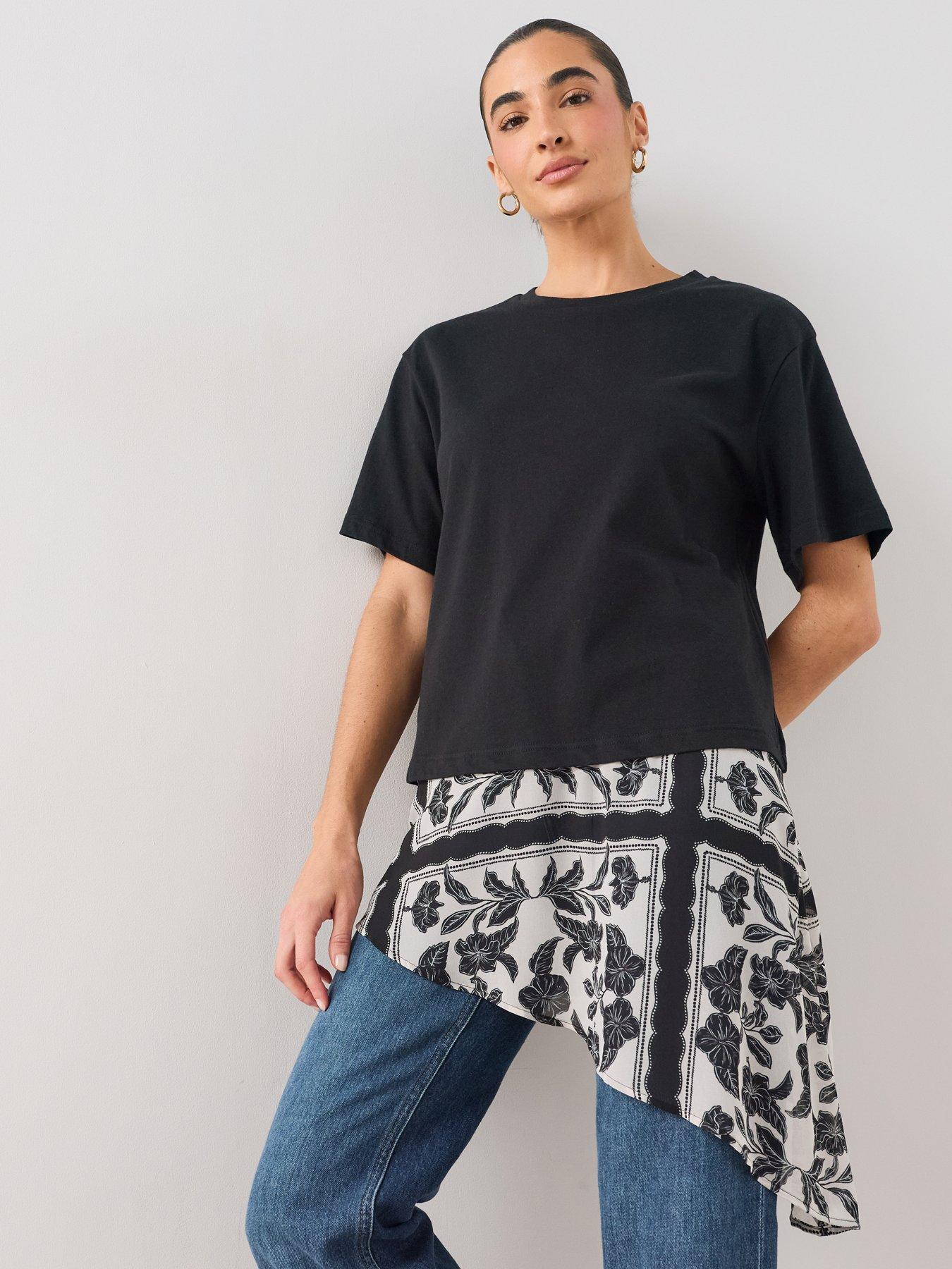 The Very Collection Woven Hem Jersey T-Shirt - Black