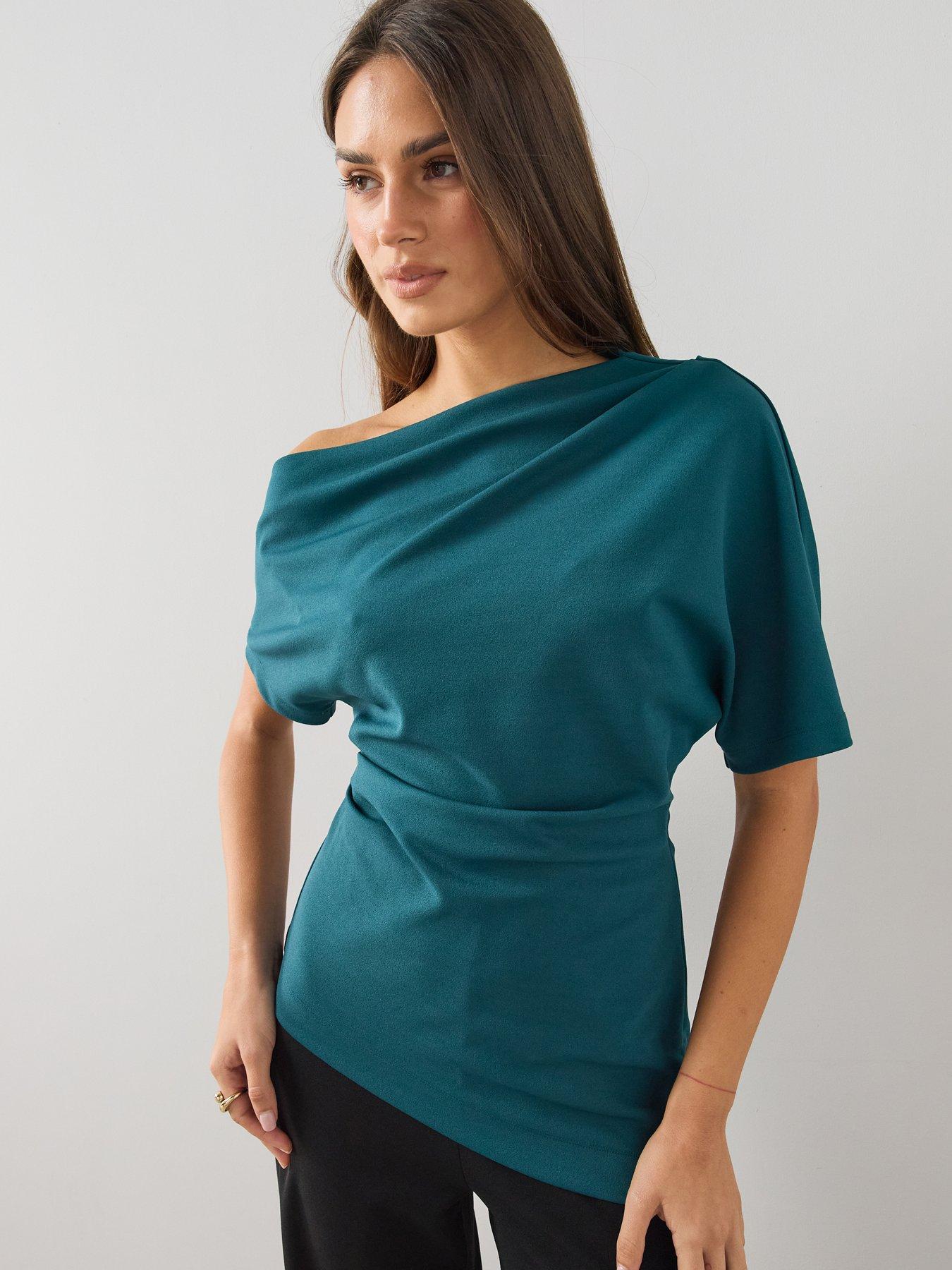 Image 1 of 6 of The Very Collection Womens Draped One Shoulder Longline Blouse - Blue