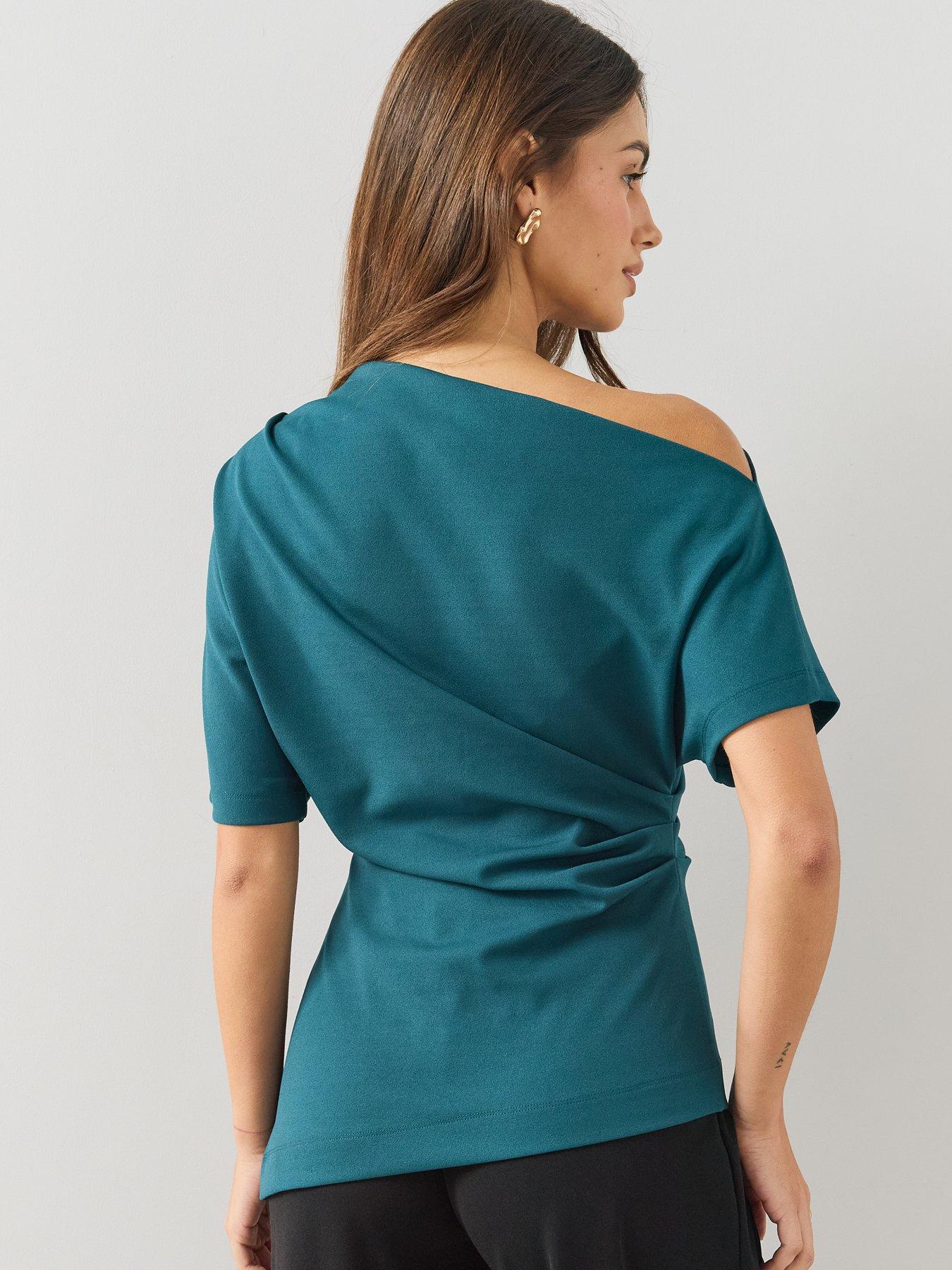 Image 2 of 6 of The Very Collection Womens Draped One Shoulder Longline Blouse - Blue
