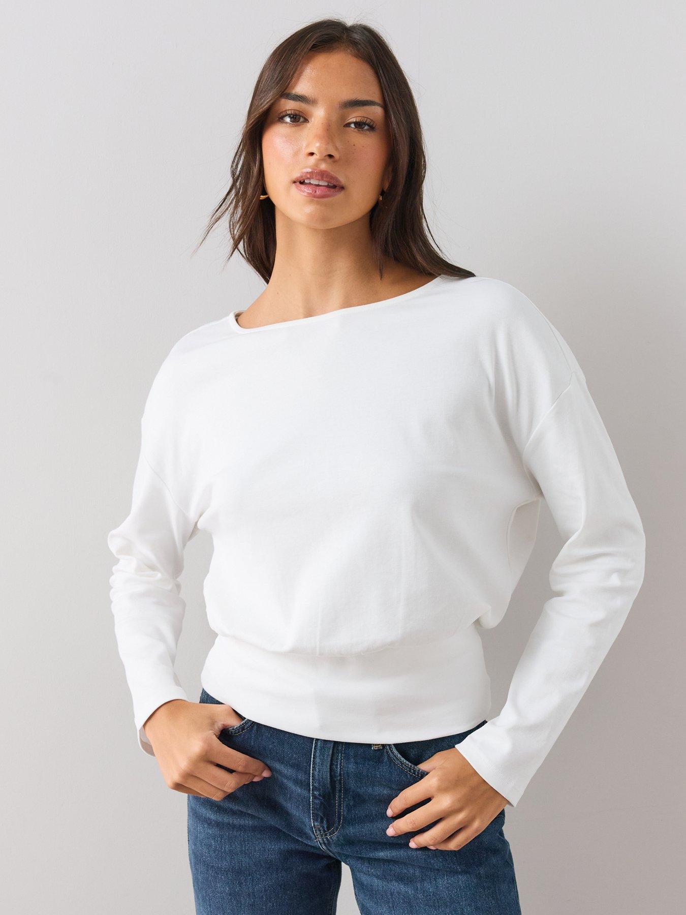 The Very Collection Banded Hem Cotton Top - White