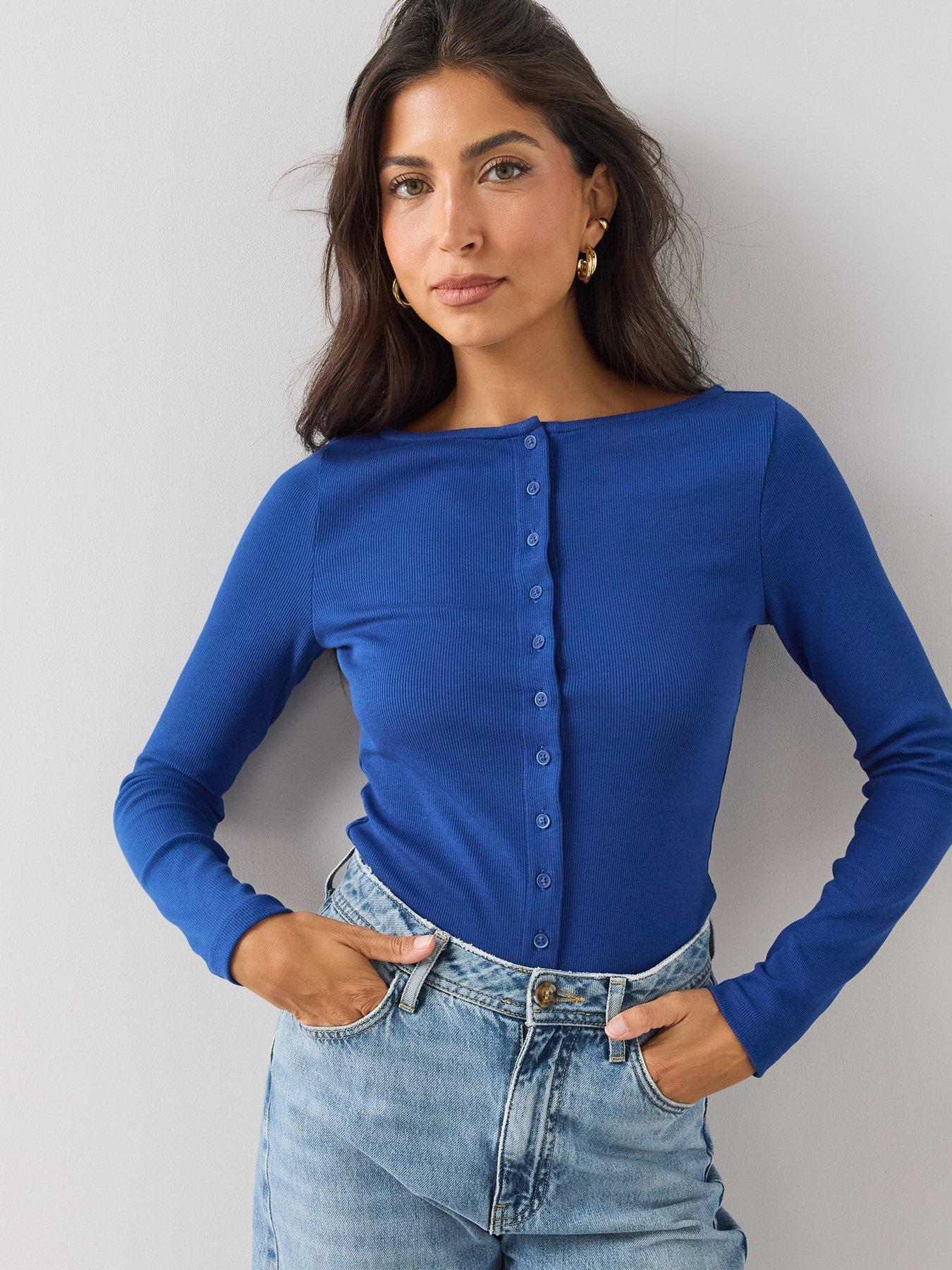 The Very Collection Rib Button Through Long Sleeve Top