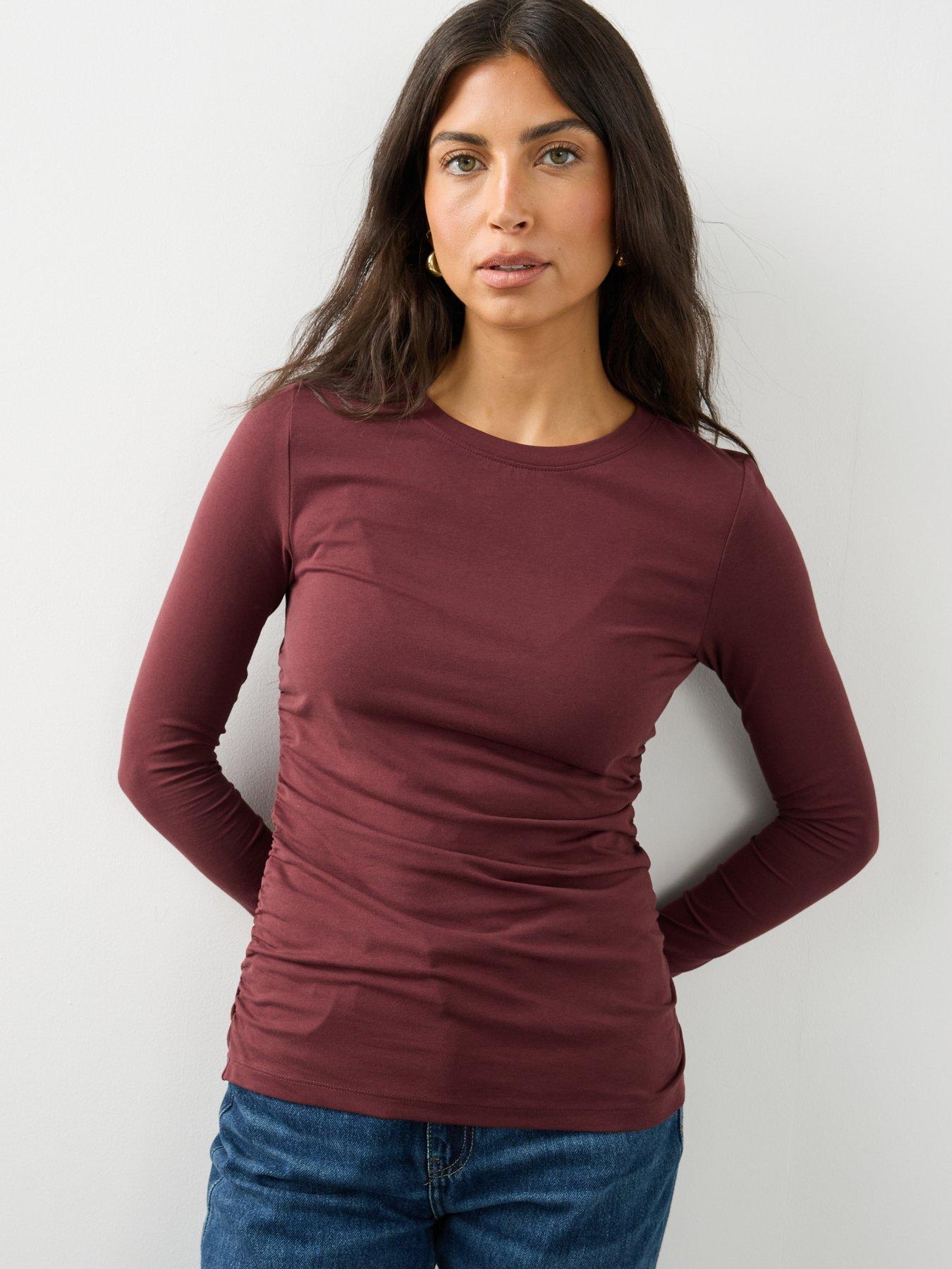 Image 1 of 6 of The Very Collection Womens Ruched Side Long Sleeve Top - Burgundy