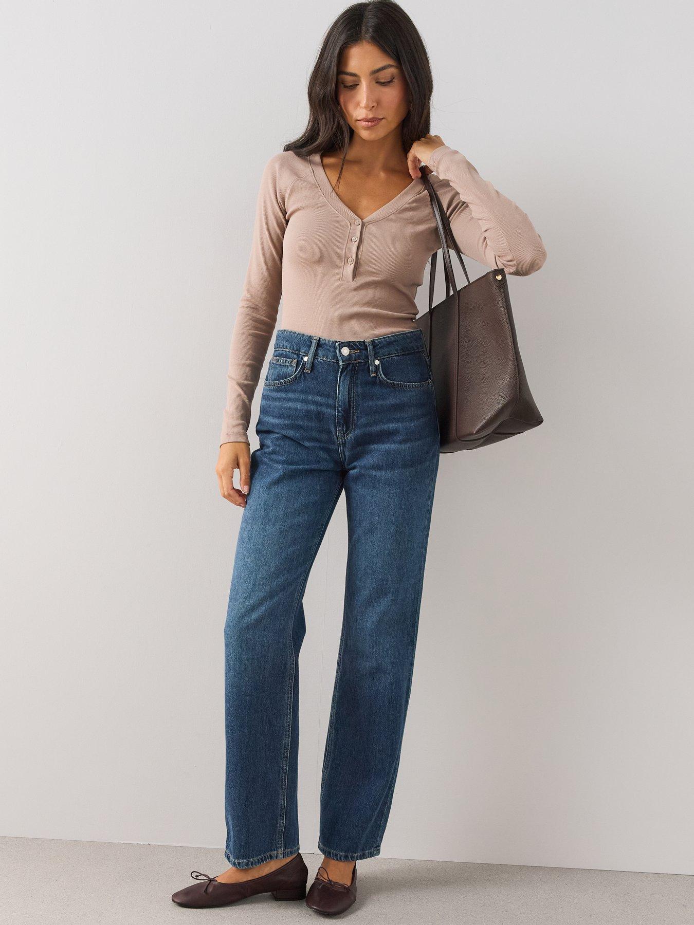 Image 3 of 6 of The Very Collection Long Sleeve Henley Ribbed Jersey Top - Beige