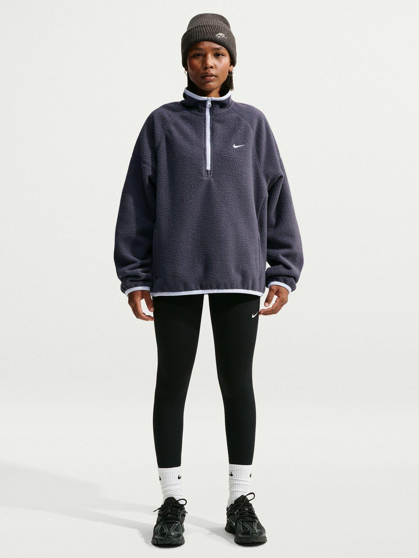 Image 1 of 5 of Nike Womens Oversized High-Pile Fleece 1/4 Zip Top - Navy