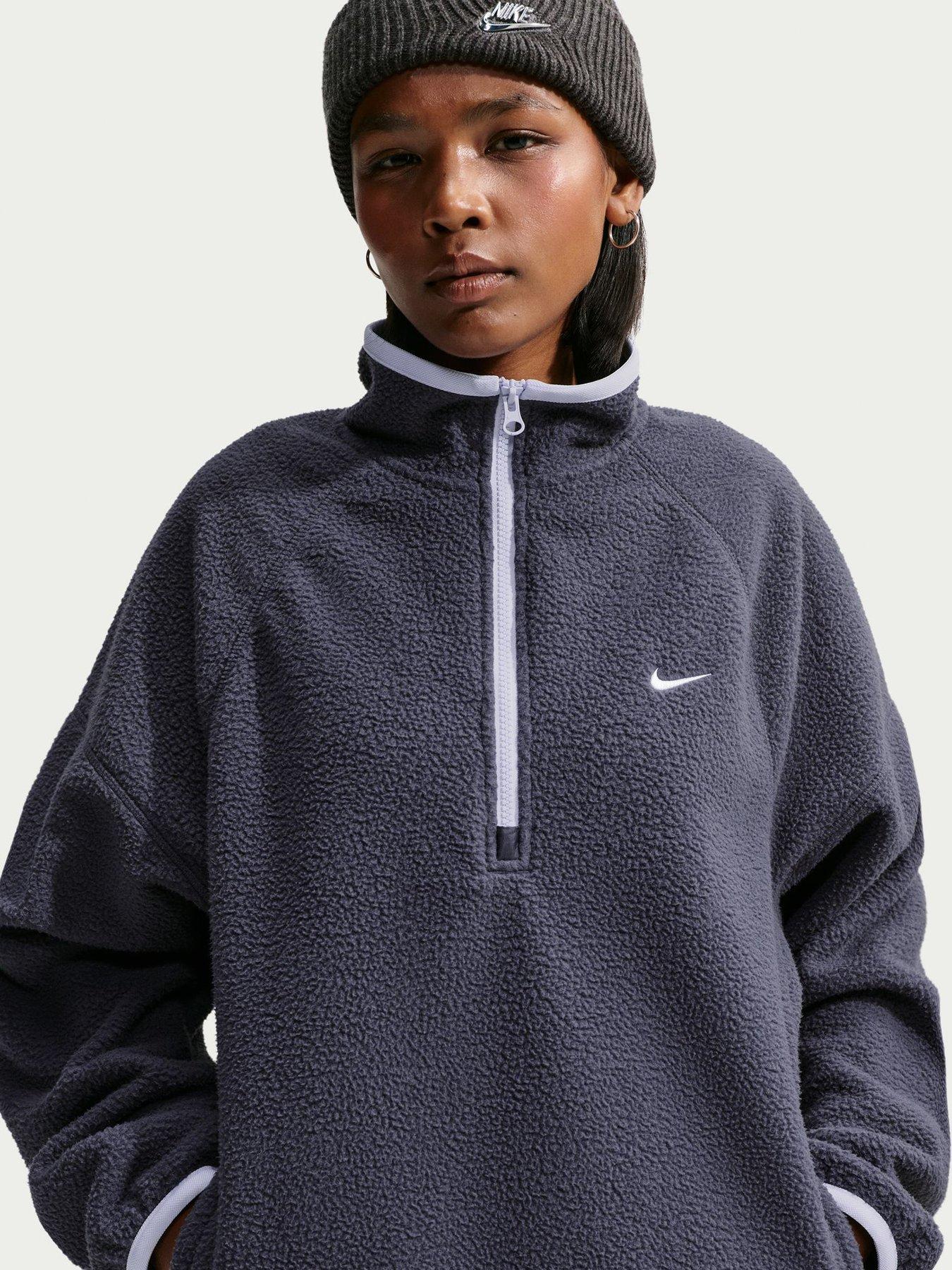 Image 3 of 5 of Nike Womens Oversized High-Pile Fleece 1/4 Zip Top - Navy