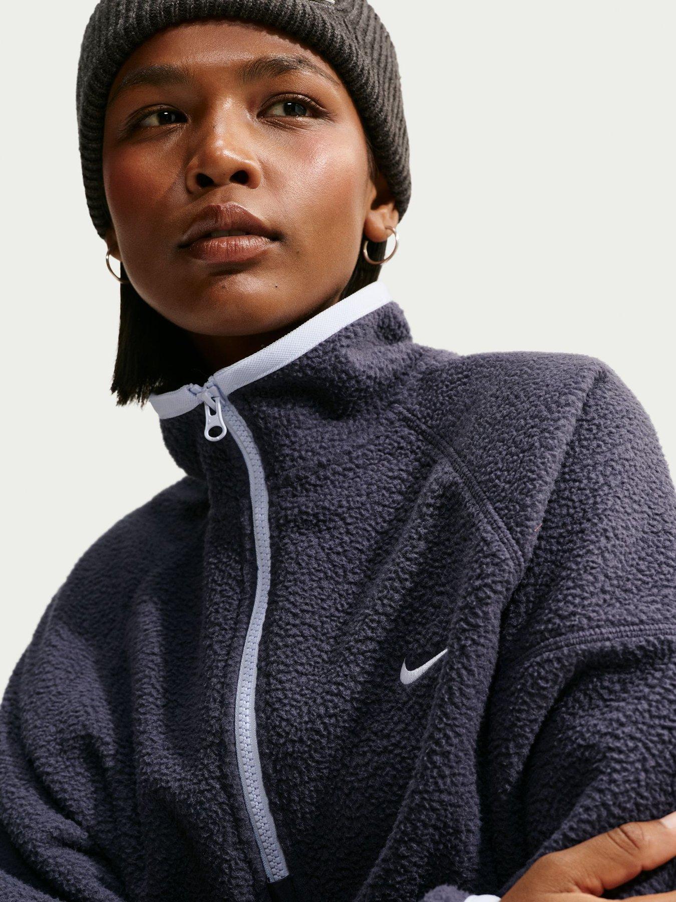 Image 5 of 5 of Nike Womens Oversized High-Pile Fleece 1/4 Zip Top - Navy
