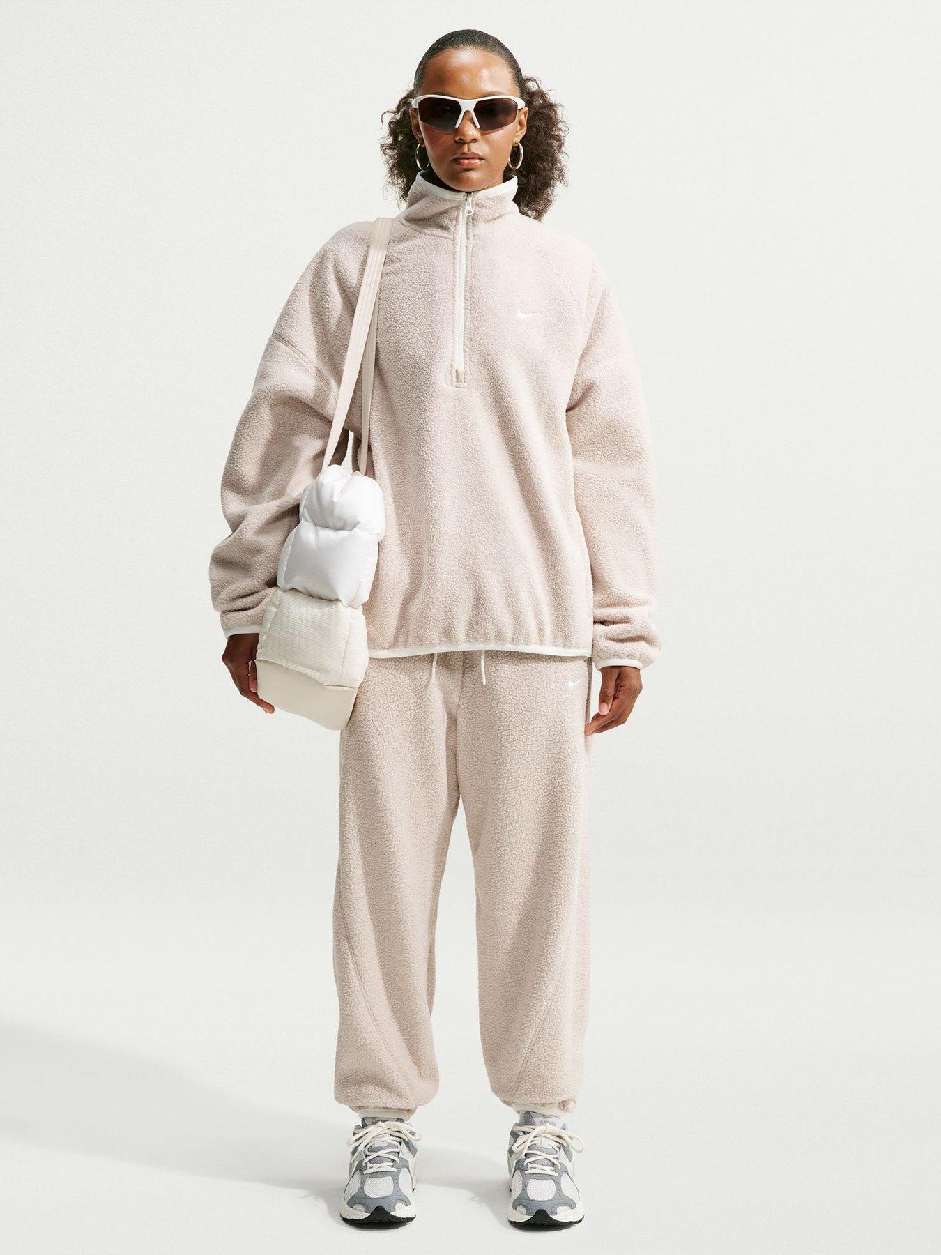 Image 3 of 5 of Nike Nike Womens Oversized Half-Zip Funnel Neck Sweatshirt - Cream
