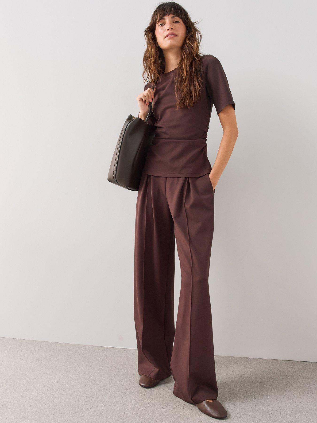 The Very Collection Jersey Pleat Wide Leg Trouser - Brown