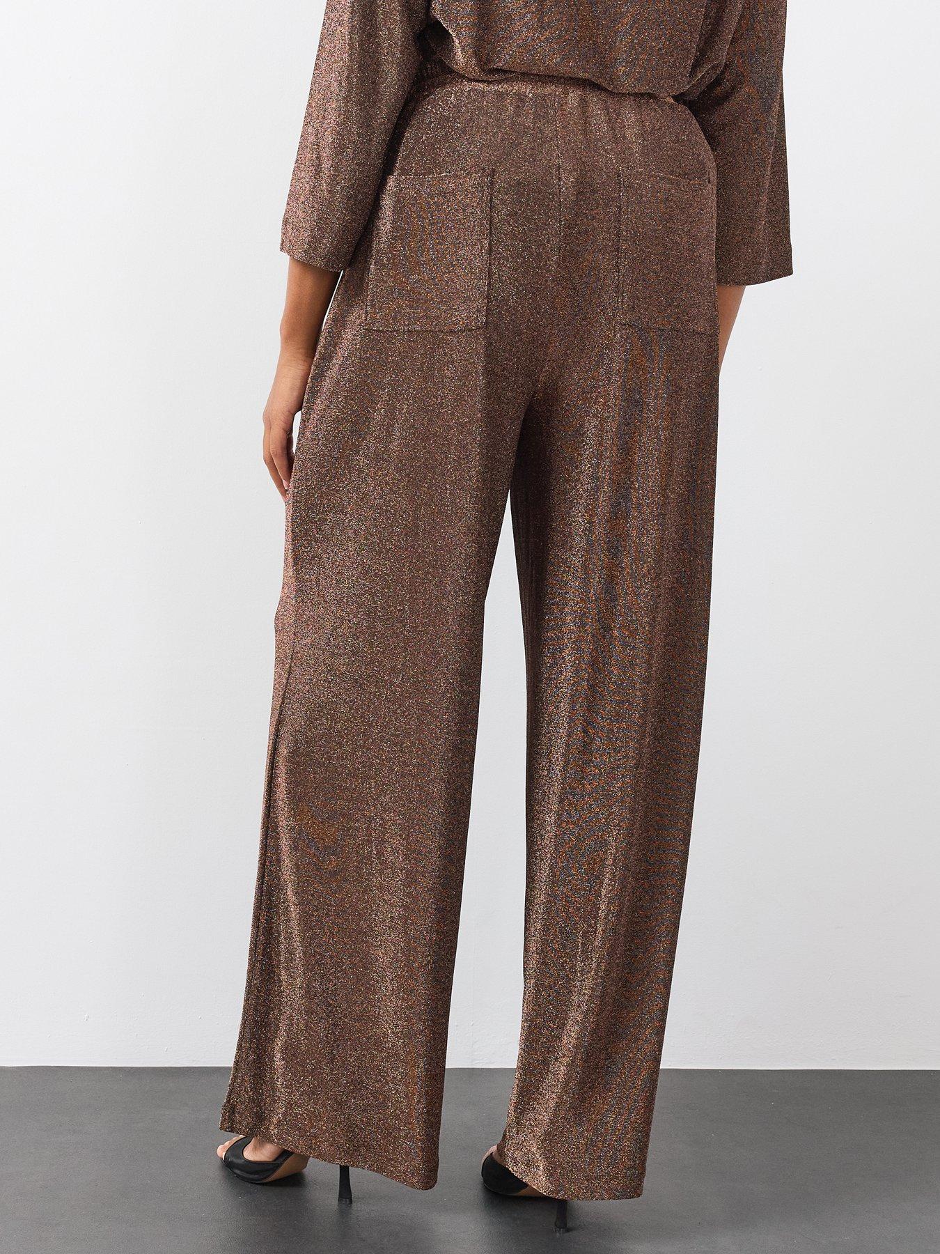 Image 2 of 6 of The Very Collection The Very Collection Womens Curve Lurex Wide Leg Trousers - Bronze