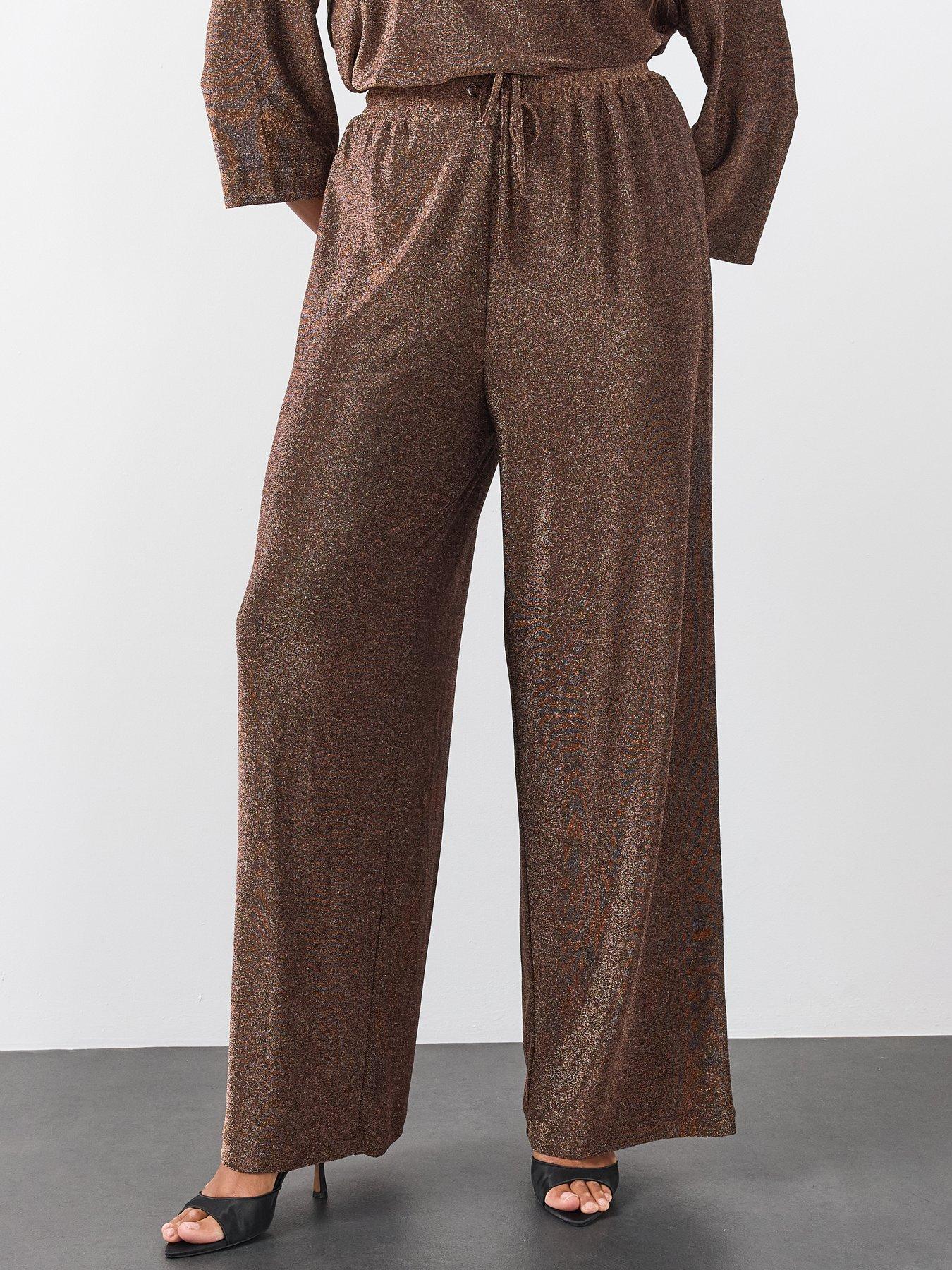 Image 4 of 6 of The Very Collection The Very Collection Womens Curve Lurex Wide Leg Trousers - Bronze