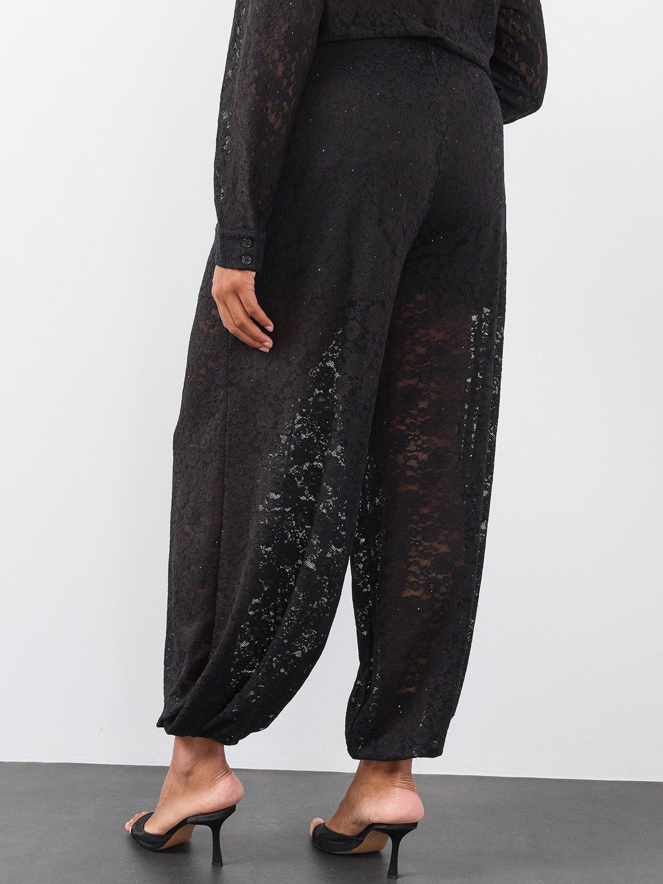 Image 2 of 6 of The Very Collection Womens Curve Lace Diamante Balloon Trousers - Black