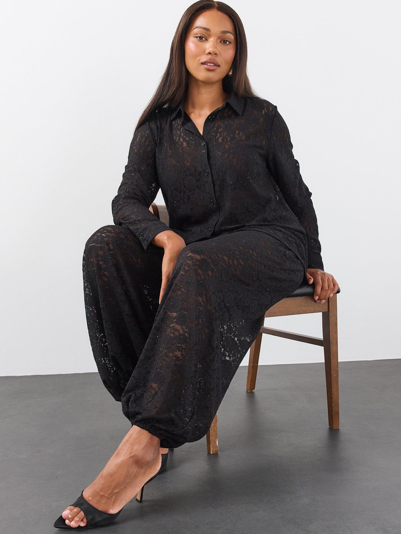 Image 3 of 6 of The Very Collection Womens Curve Lace Diamante Balloon Trousers - Black
