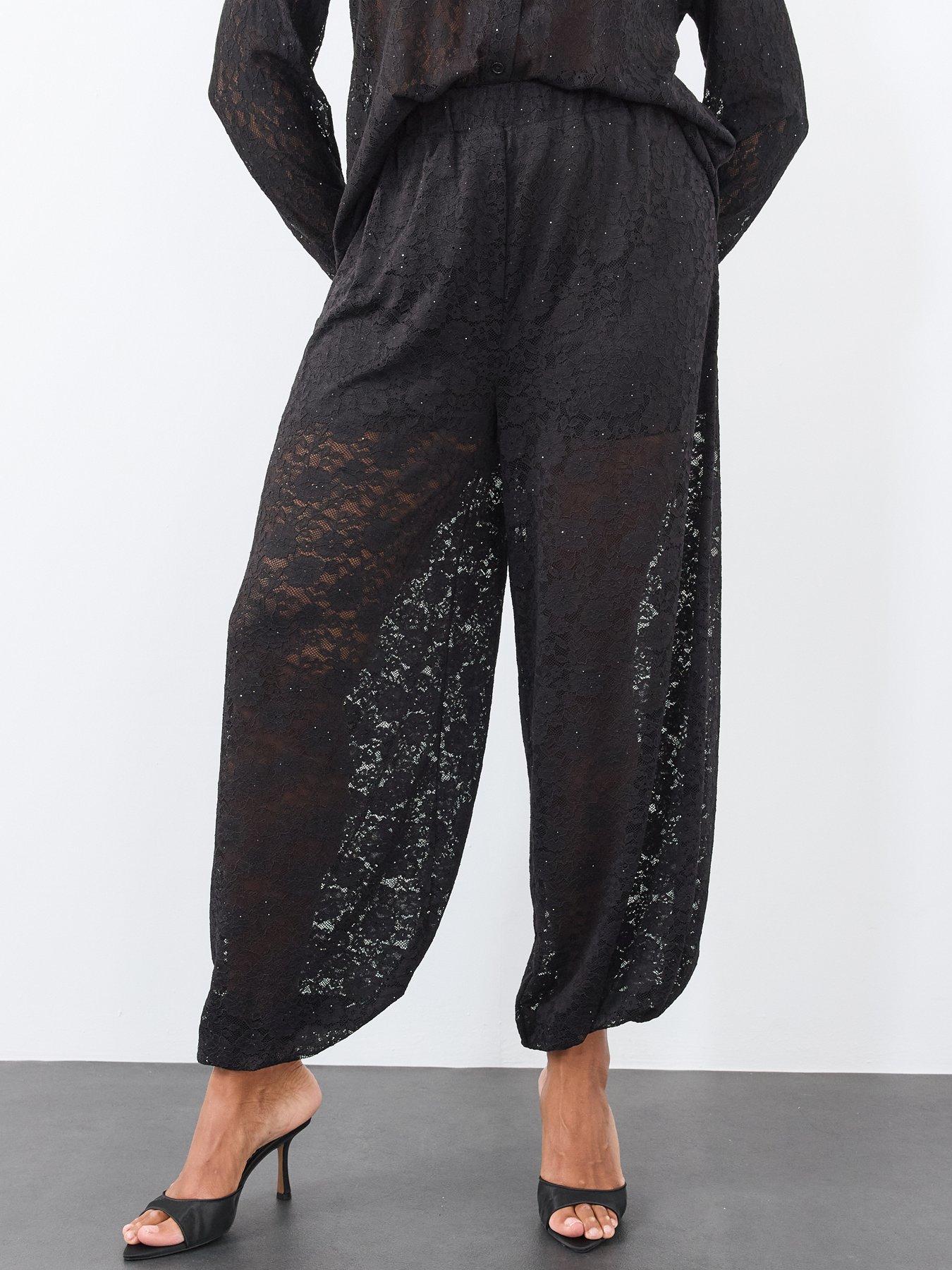 Image 4 of 6 of The Very Collection Womens Curve Lace Diamante Balloon Trousers - Black