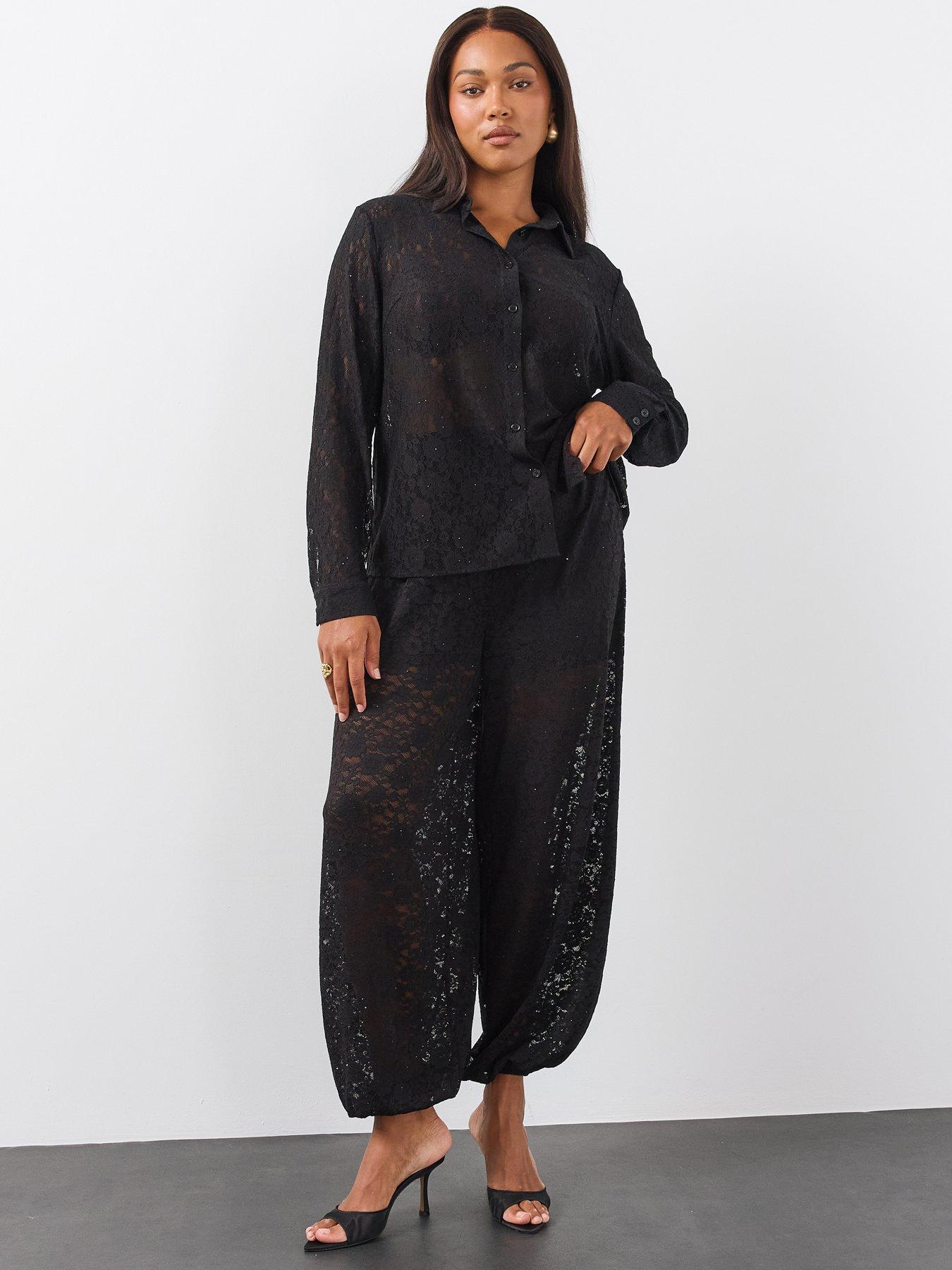 Image 6 of 6 of The Very Collection Womens Curve Lace Diamante Balloon Trousers - Black