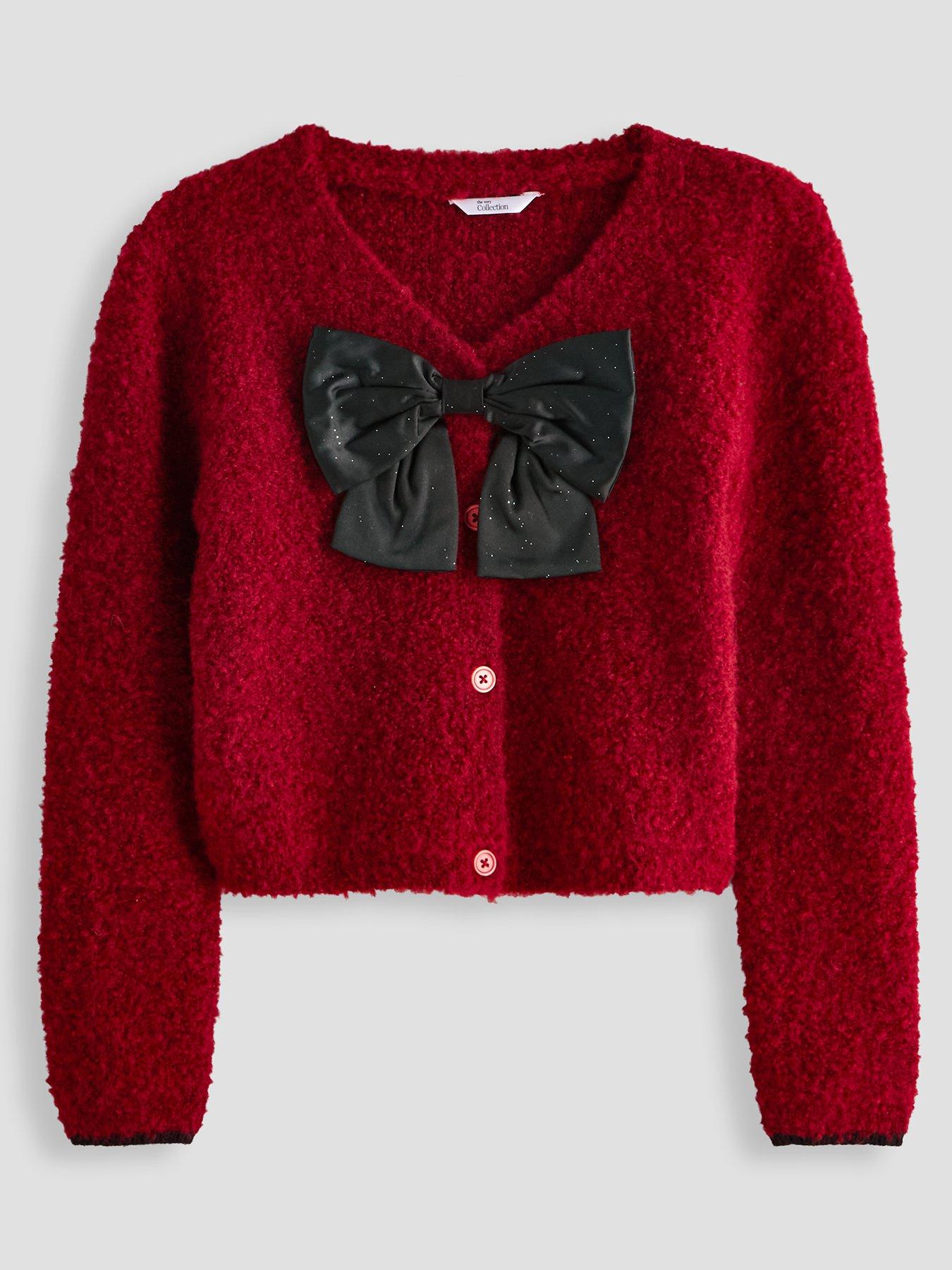 The Very Collection Girls Bow Front Cardigan - Red