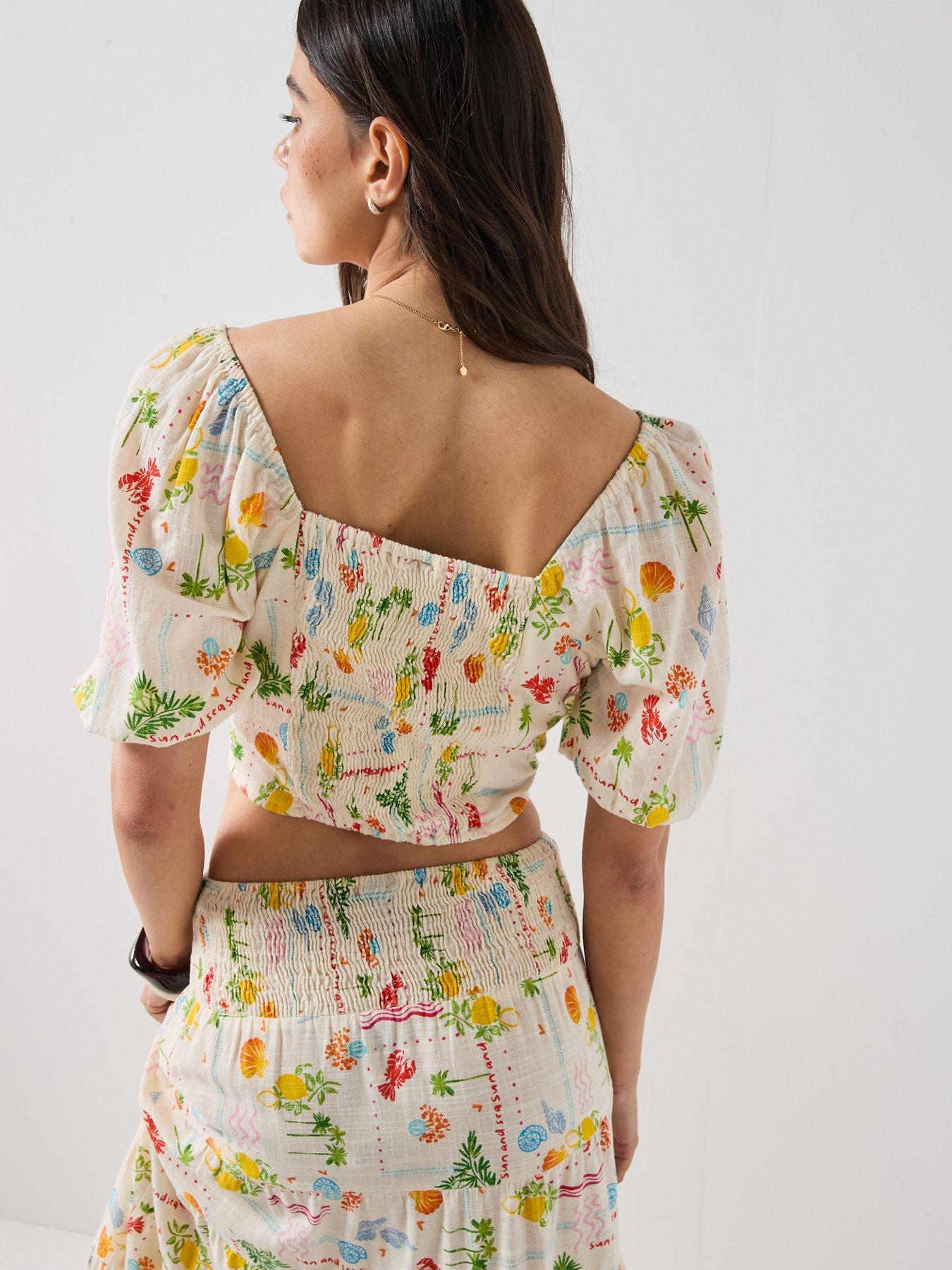 Image 2 of 6 of Vero Moda Vmelena Short Sleeve Smock Top - Beige