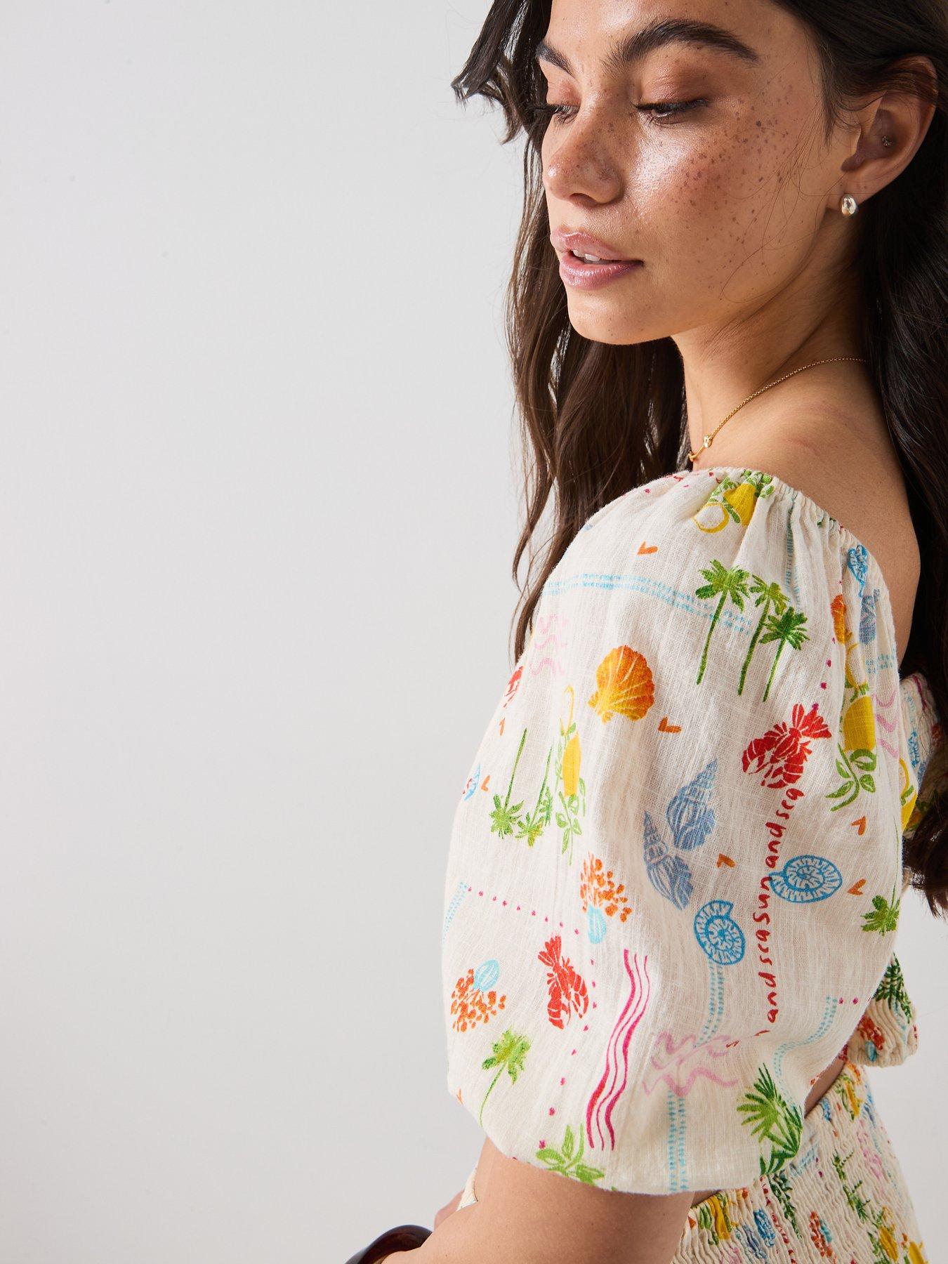 Image 5 of 6 of Vero Moda Vmelena Short Sleeve Smock Top - Beige