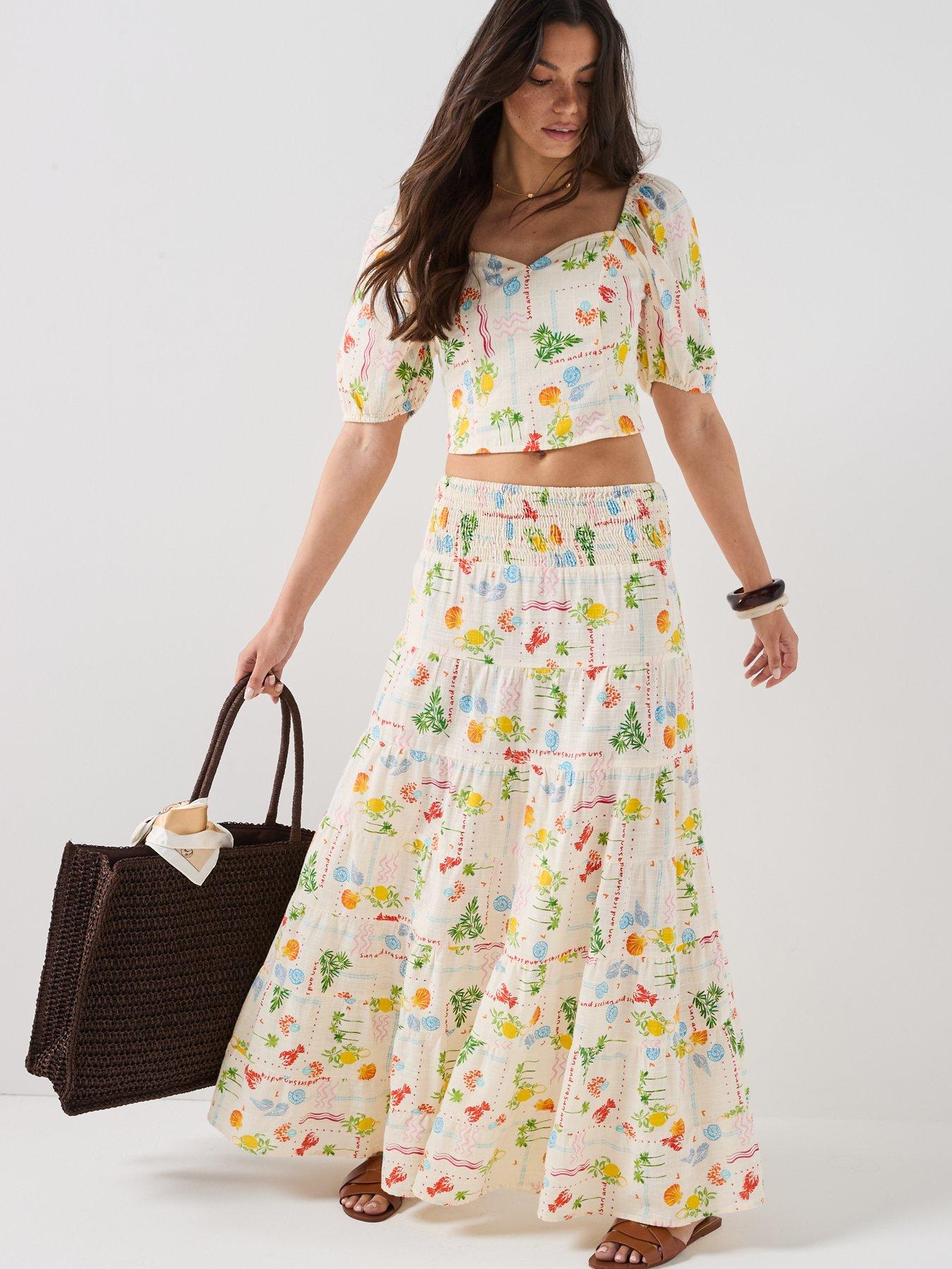 Image 3 of 6 of Vero Moda Vmelena High Waisted Long Skirt - Beige