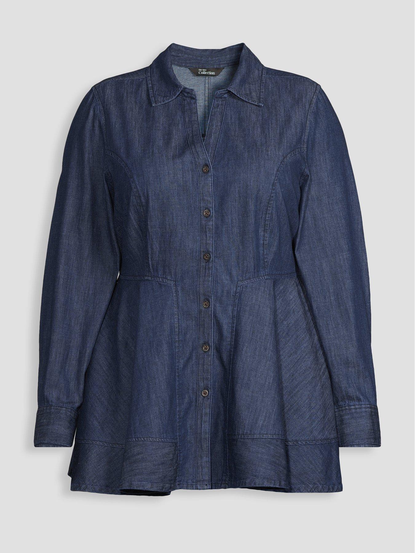The Very Collection Curve Button Through Denim Peplum Shirt