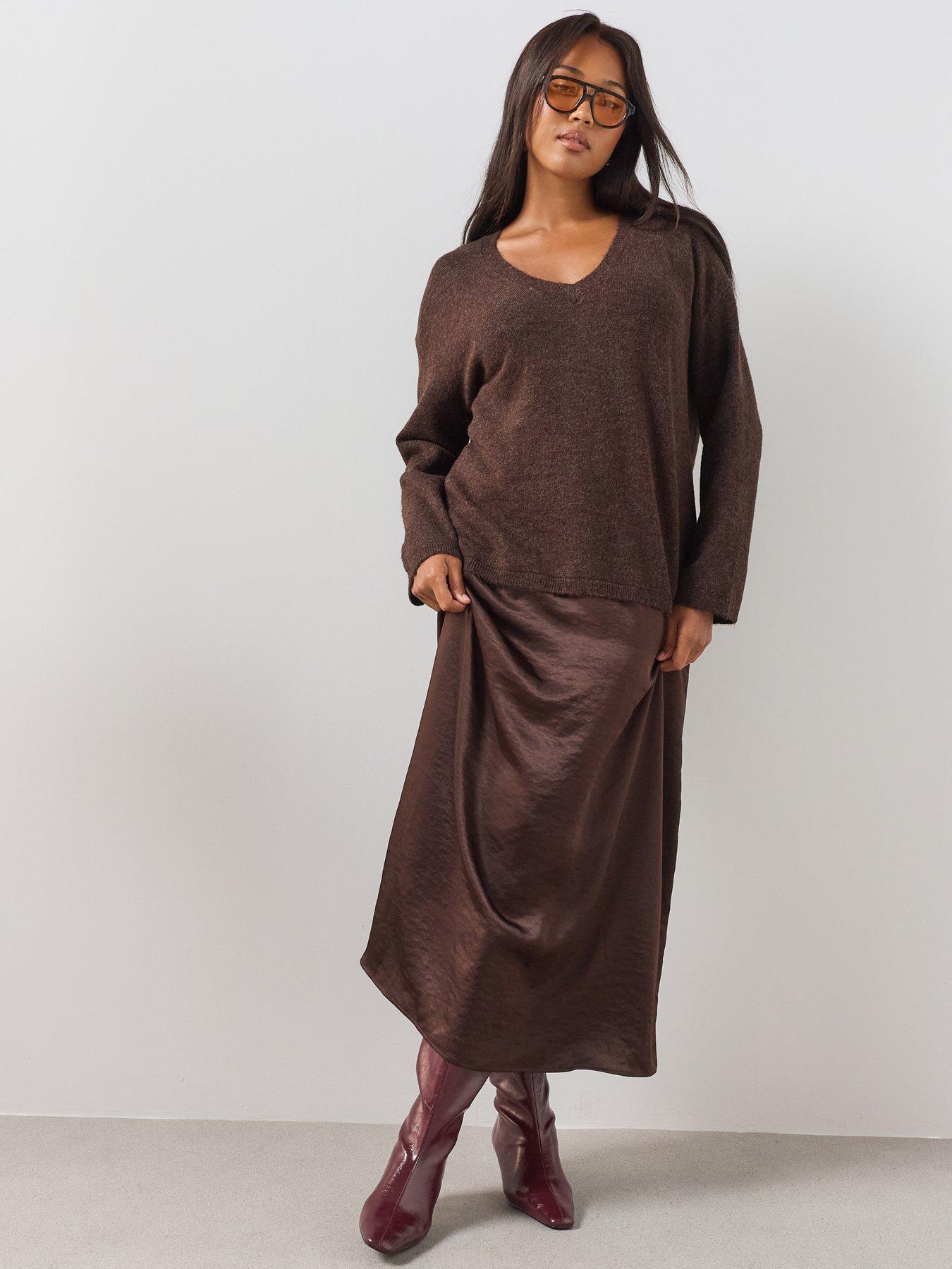 The Very Collection Curve 2 In 1 Satin Skirt Midi Dress - Brown